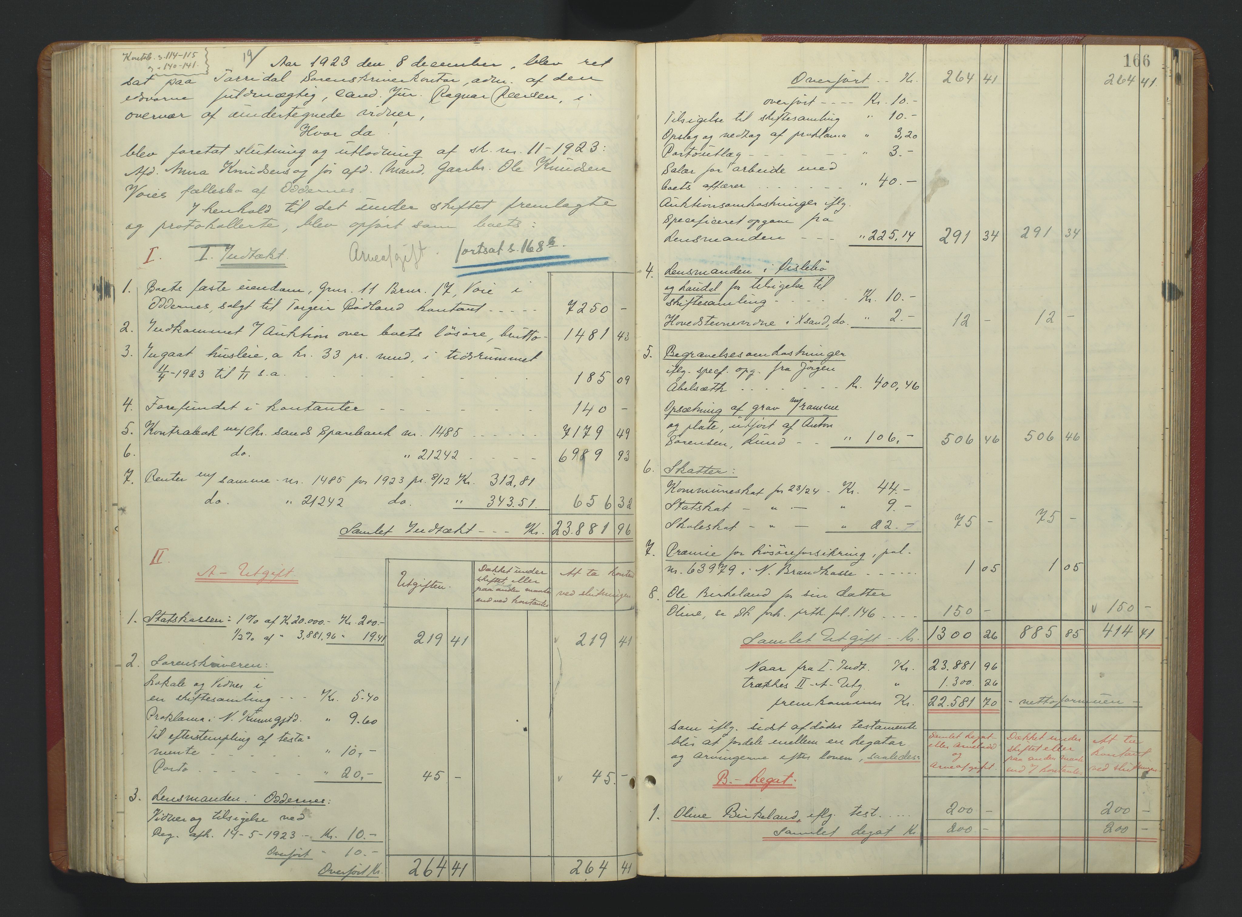 Torridal sorenskriveri, AV/SAK-1221-0012/H/Hc/L0037: Skifteutlodningsprotokoll med navneregister nr. 6, 1918-1927, p. 166