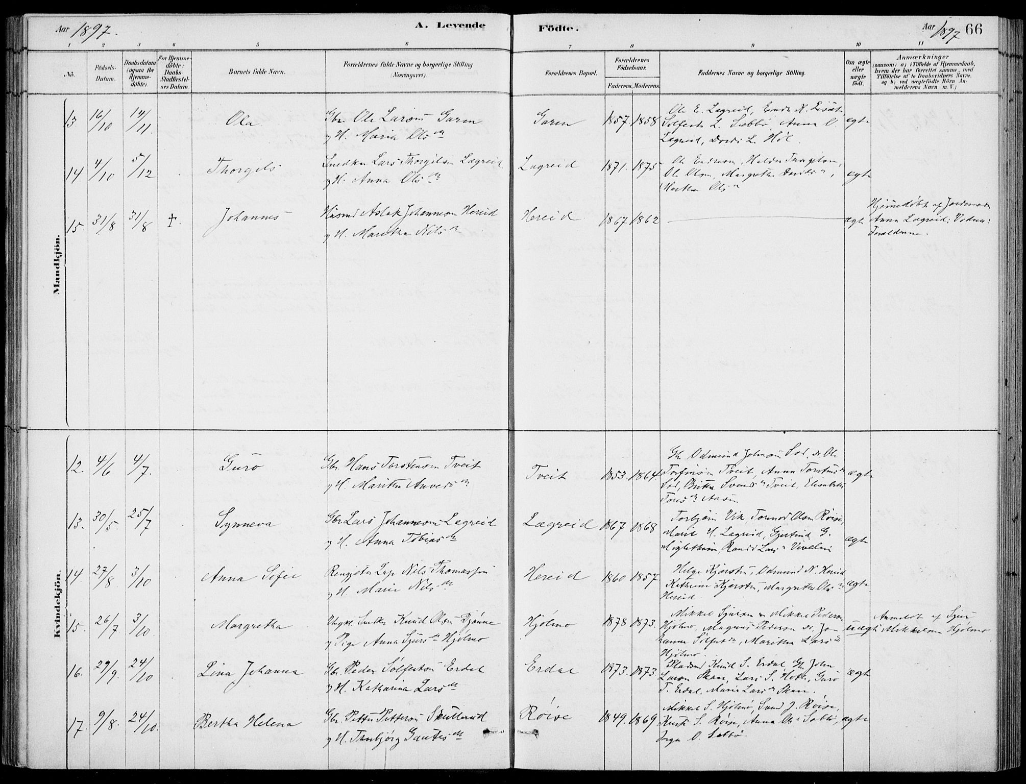 Ulvik sokneprestembete, AV/SAB-A-78801/H/Haa: Parish register (official) no. D  1, 1878-1903, p. 66