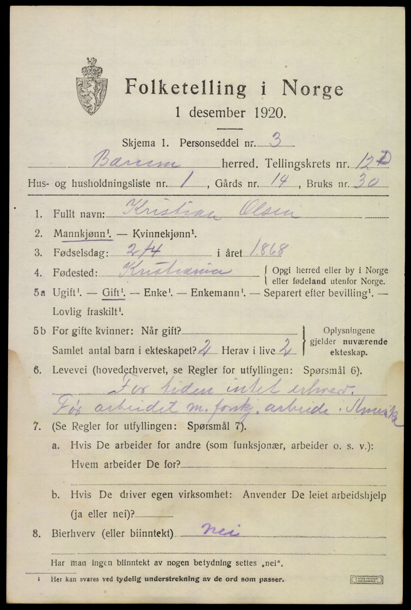 SAO, 1920 census for Bærum, 1920, p. 30386