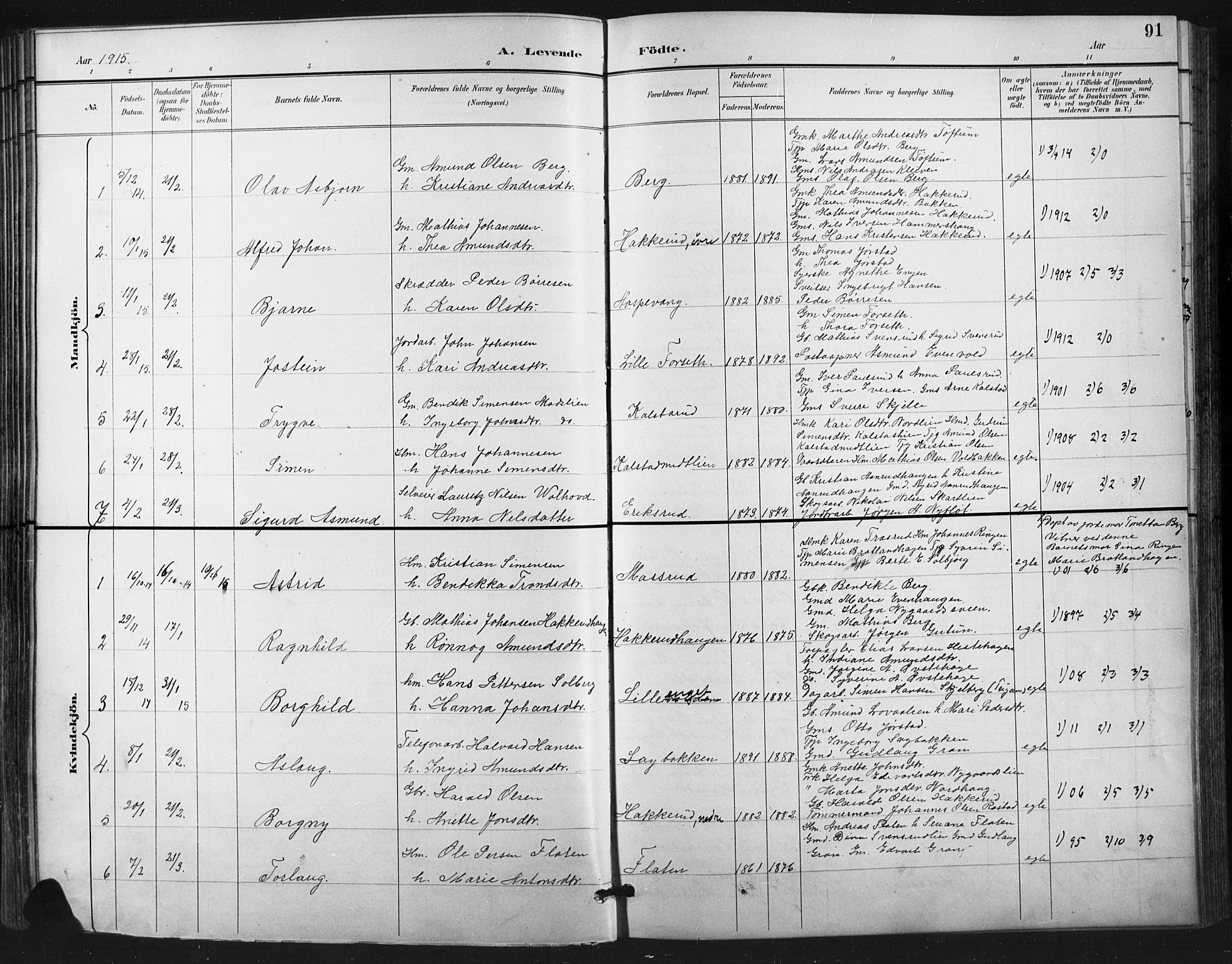 Vestre Gausdal prestekontor, SAH/PREST-094/H/Ha/Hab/L0003: Parish register (copy) no. 3, 1896-1925, p. 91