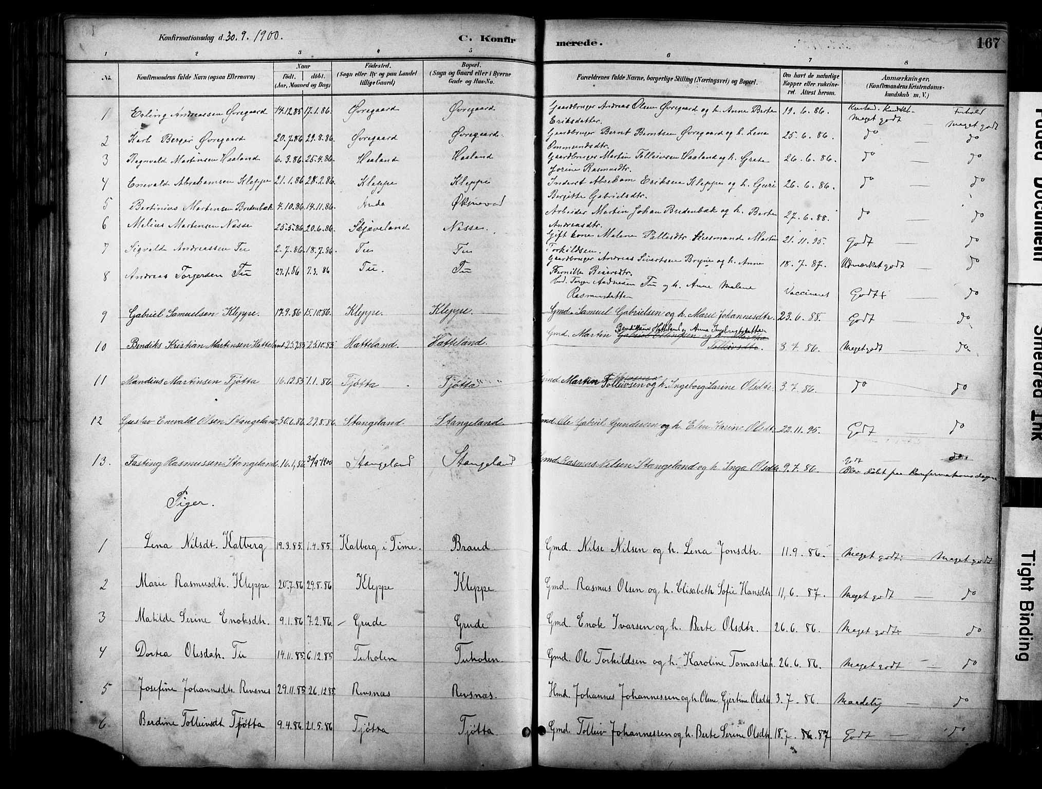 Klepp sokneprestkontor, AV/SAST-A-101803/001/3/30BA/L0009: Parish register (official) no. A 7, 1886-1915, p. 167