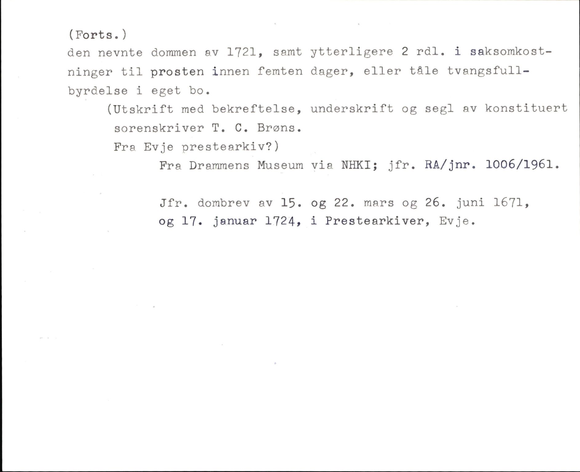 Riksarkivets diplomsamling, AV/RA-EA-5965/F35/F35k/L0003: Regestsedler: Prestearkiver fra Telemark, Agder, Vestlandet og Trøndelag, p. 262