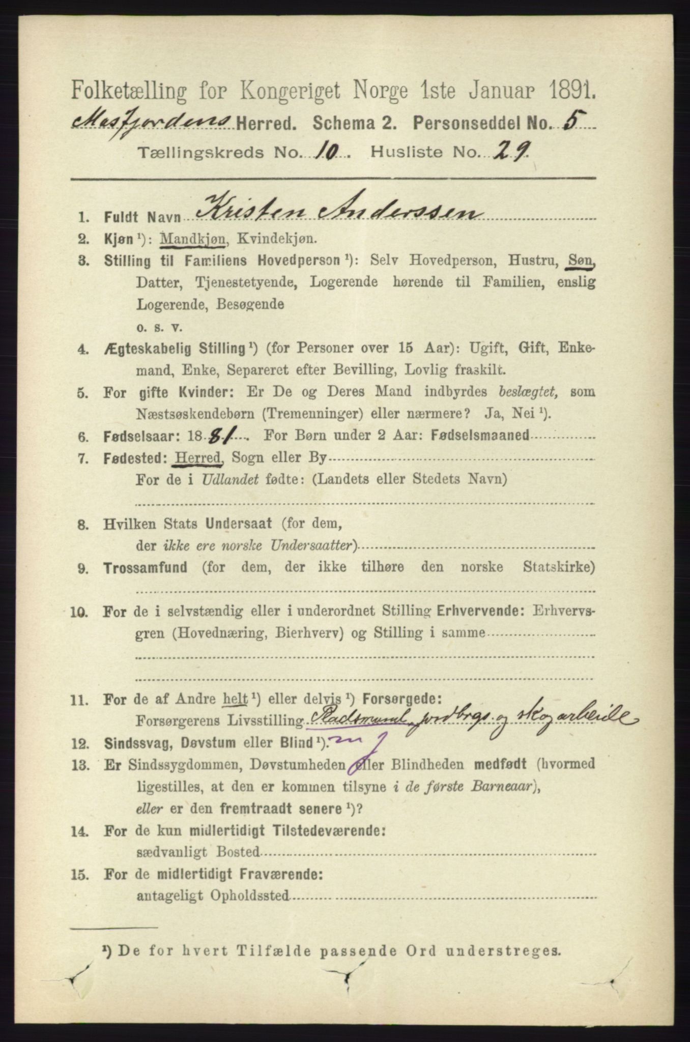 RA, 1891 census for 1266 Masfjorden, 1891, p. 2237