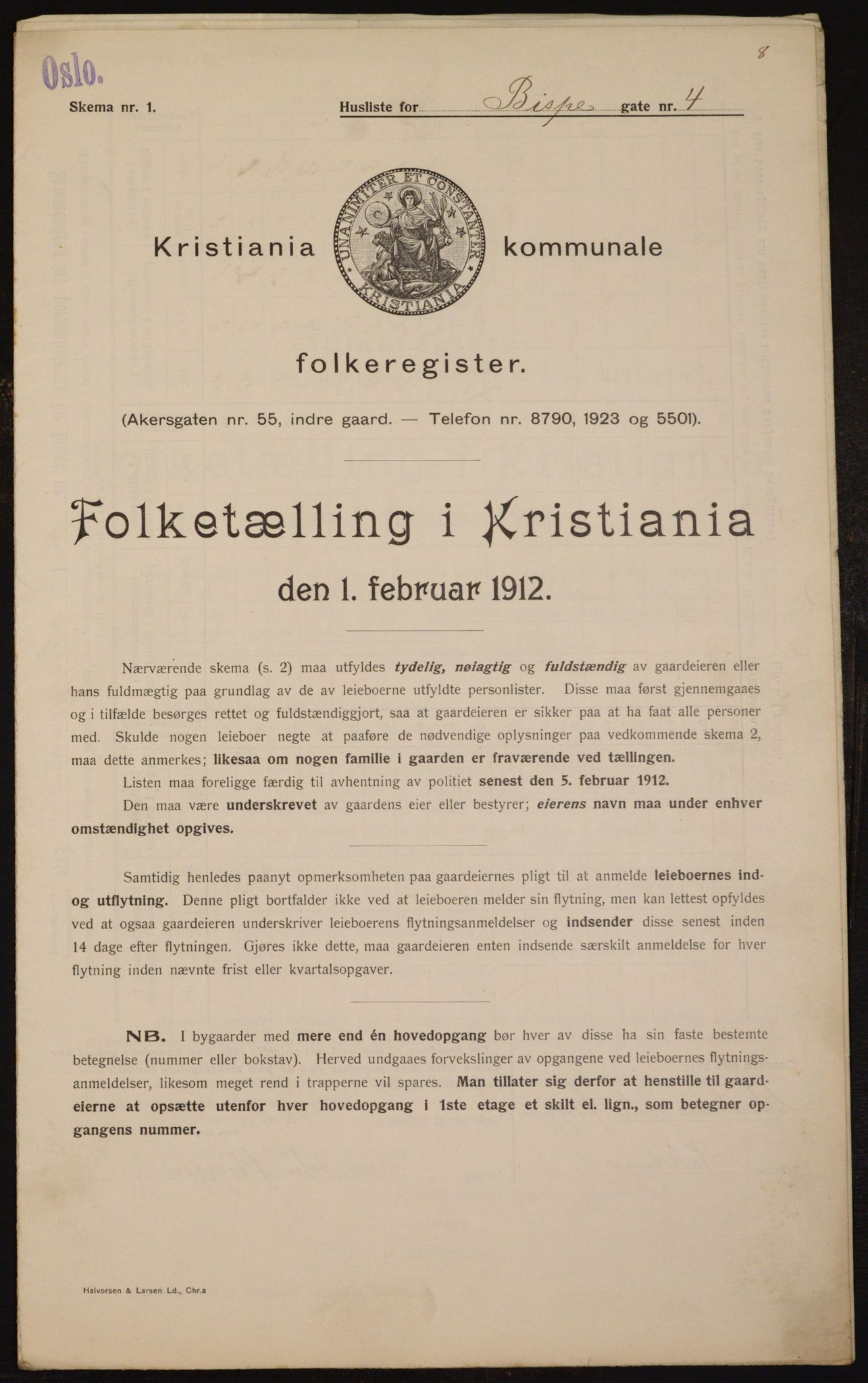 OBA, Municipal Census 1912 for Kristiania, 1912, p. 5216