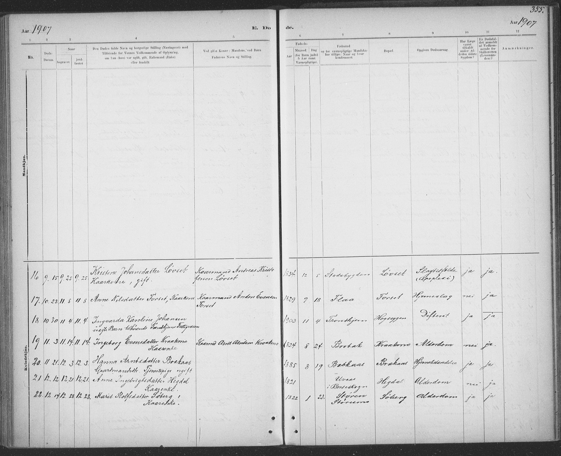 Ministerialprotokoller, klokkerbøker og fødselsregistre - Sør-Trøndelag, AV/SAT-A-1456/691/L1085: Parish register (official) no. 691A17, 1887-1908, p. 355