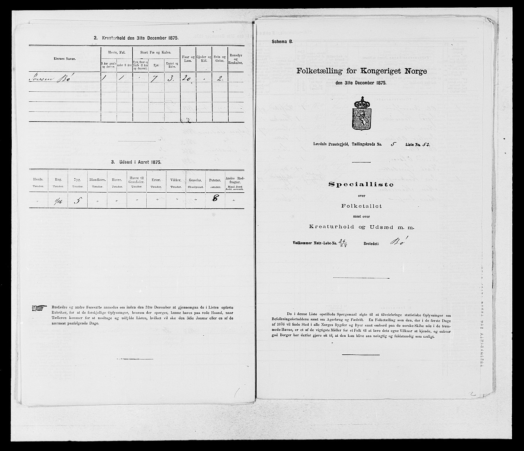 SAB, 1875 census for 1422P Lærdal, 1875, p. 749