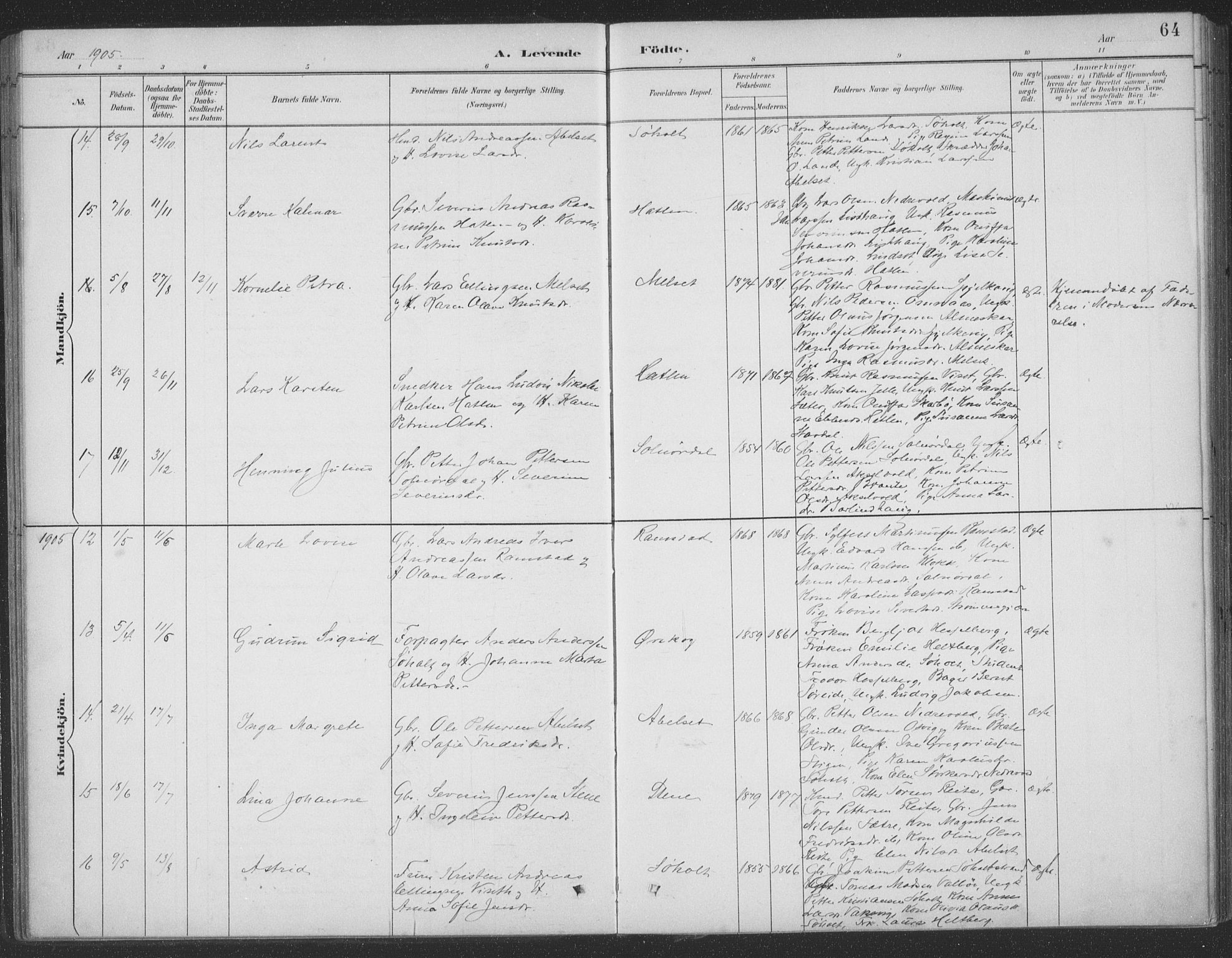 Ministerialprotokoller, klokkerbøker og fødselsregistre - Møre og Romsdal, SAT/A-1454/522/L0316: Parish register (official) no. 522A11, 1890-1911, p. 64