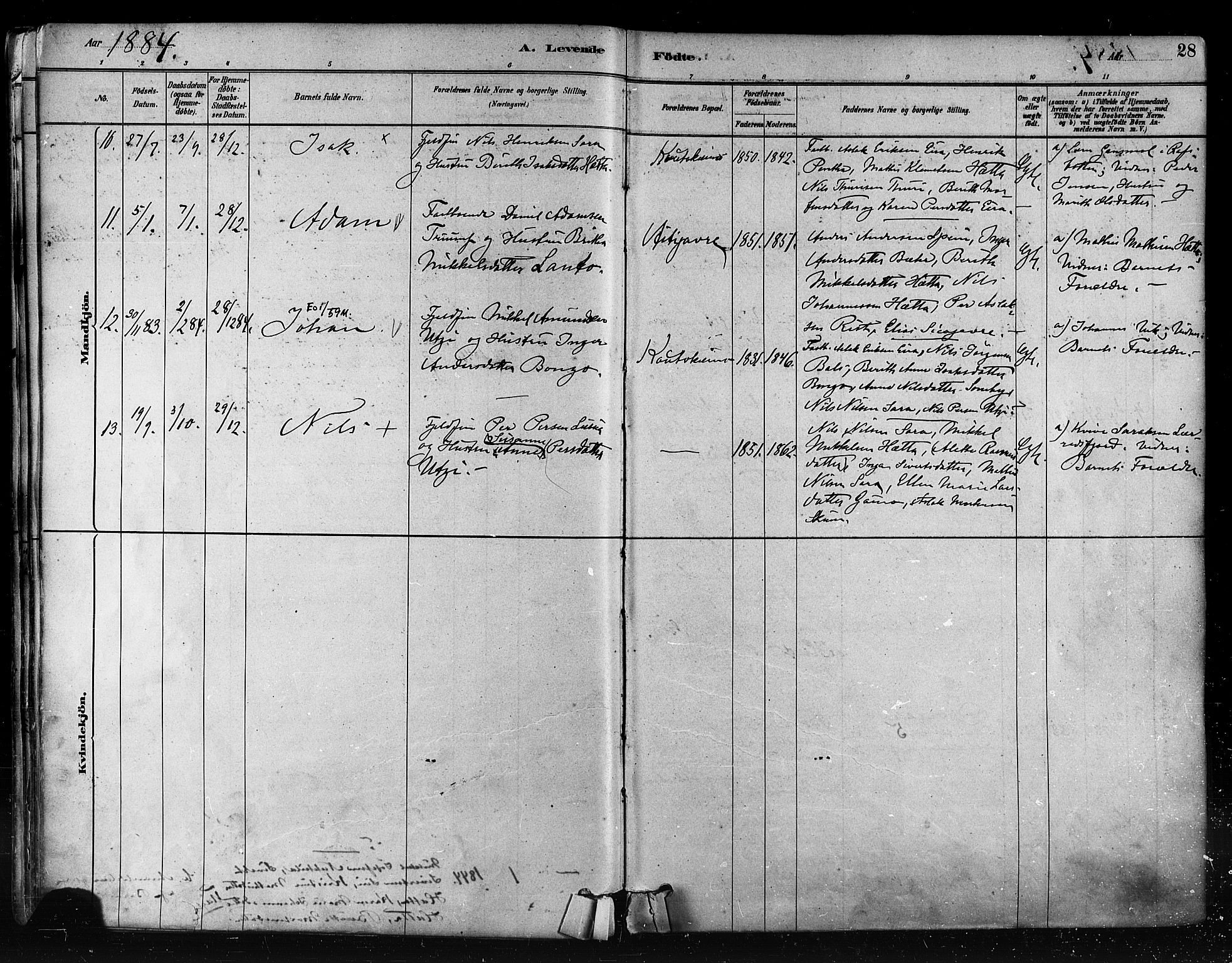 Kautokeino sokneprestembete, AV/SATØ-S-1340/H/Ha/L0004.kirke: Parish register (official) no. 4, 1877-1896, p. 28