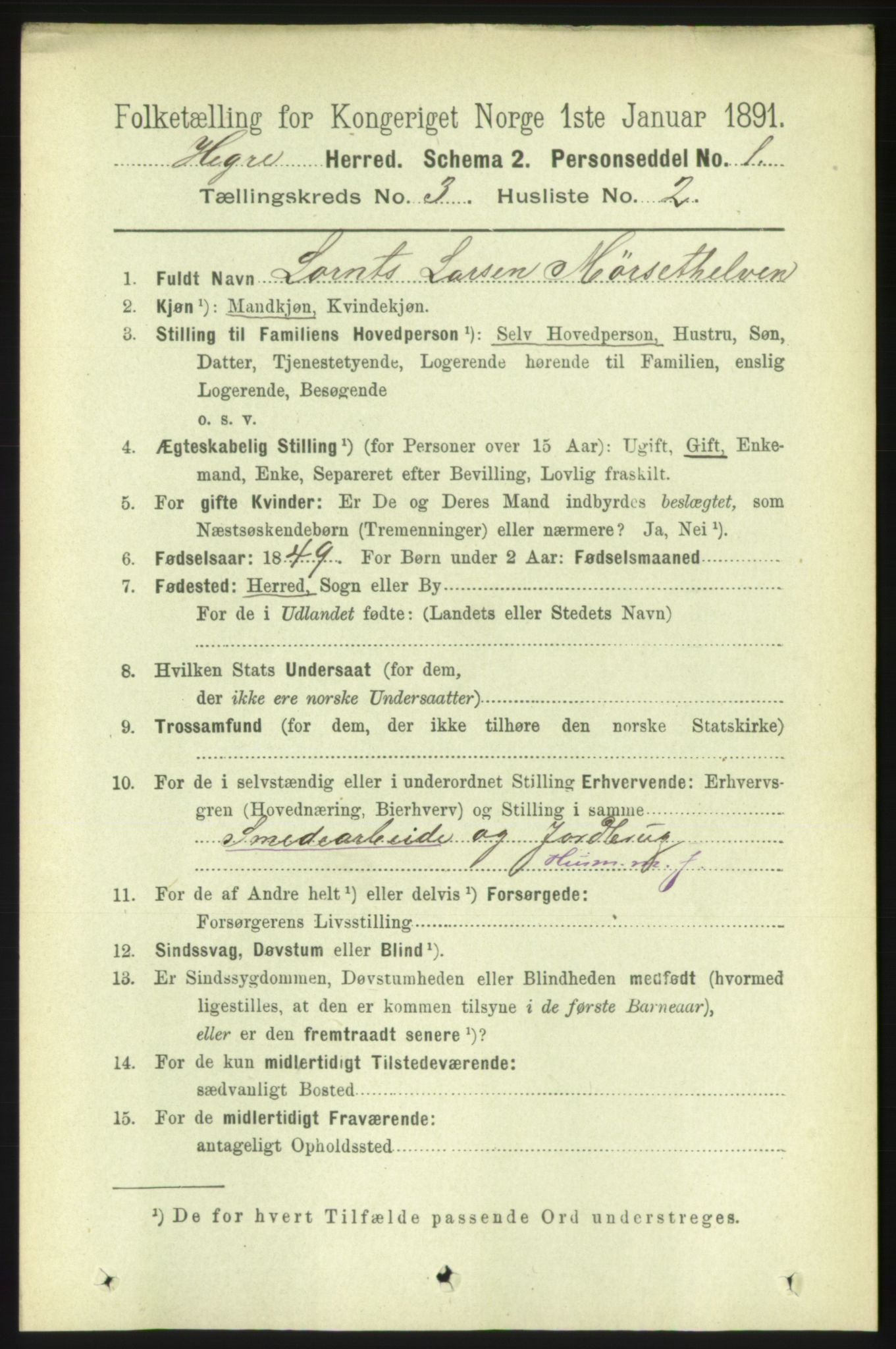 RA, 1891 census for 1712 Hegra, 1891, p. 1049