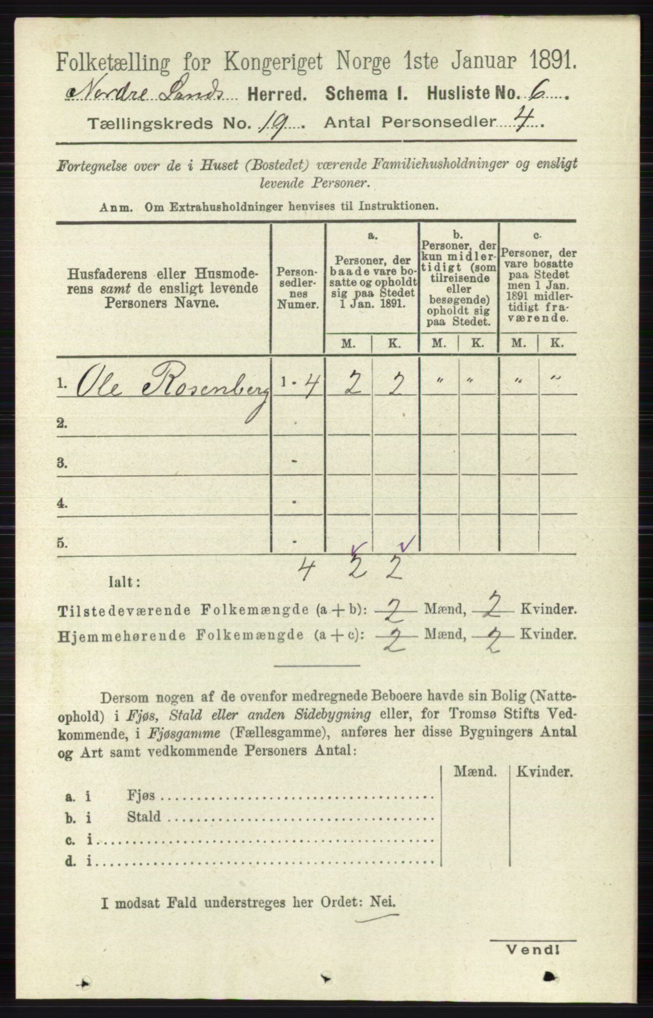 RA, 1891 census for 0538 Nordre Land, 1891, p. 4599