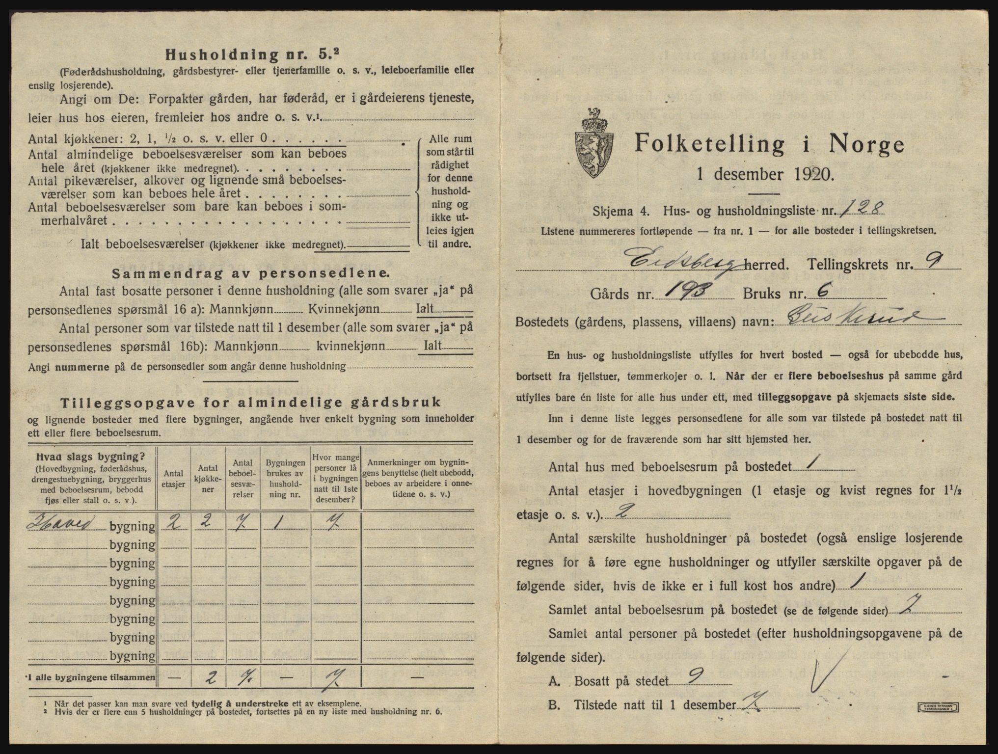 SAO, 1920 census for Eidsberg, 1920, p. 1753