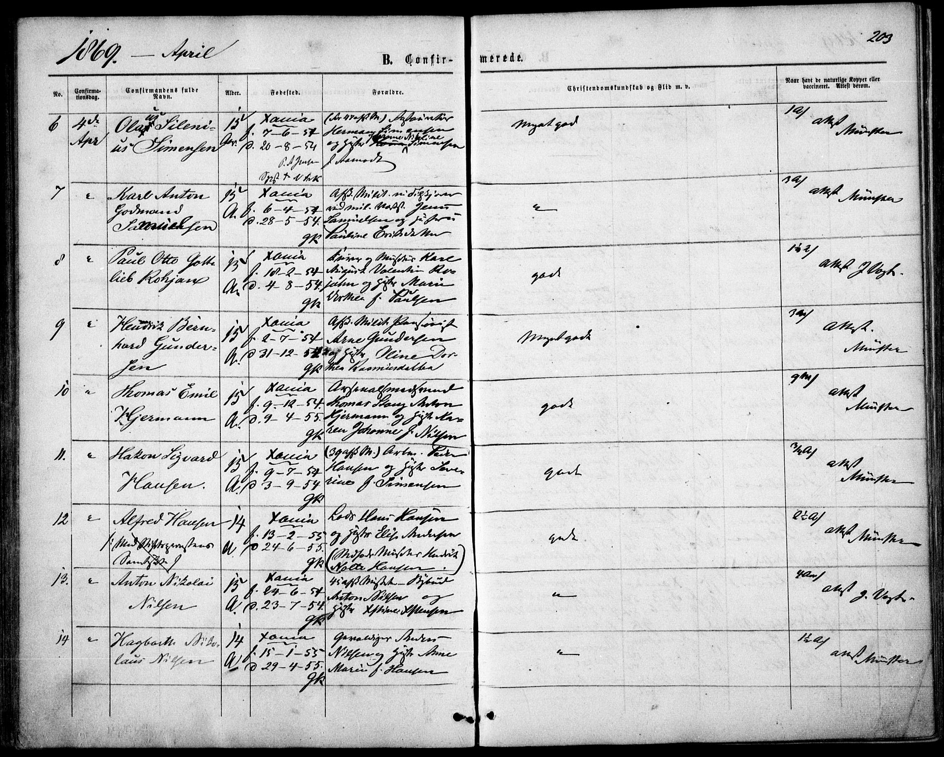 Garnisonsmenigheten Kirkebøker, SAO/A-10846/F/Fa/L0010: Parish register (official) no. 10, 1859-1869, p. 203