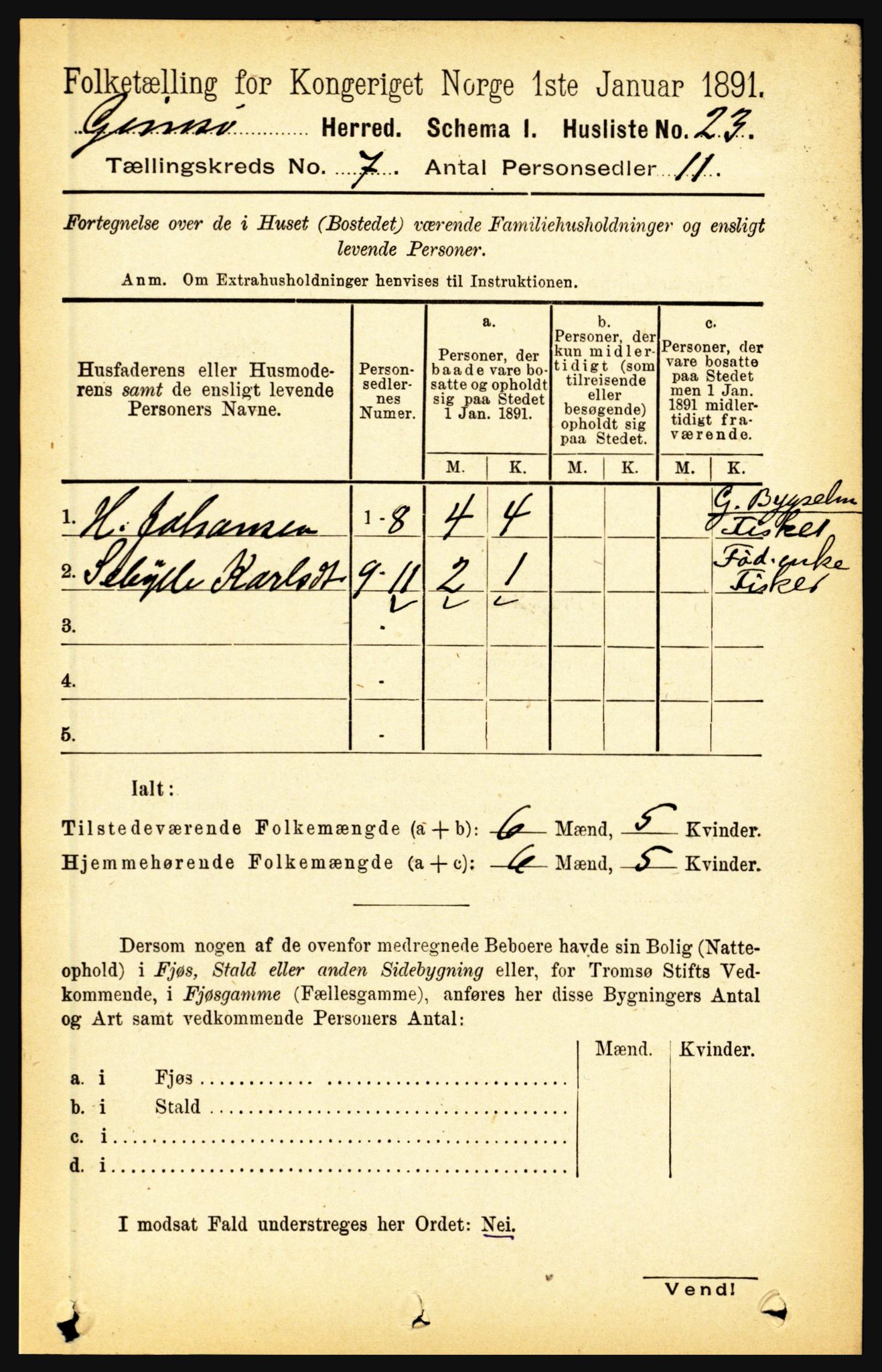 RA, 1891 census for 1864 Gimsøy, 1891, p. 1193