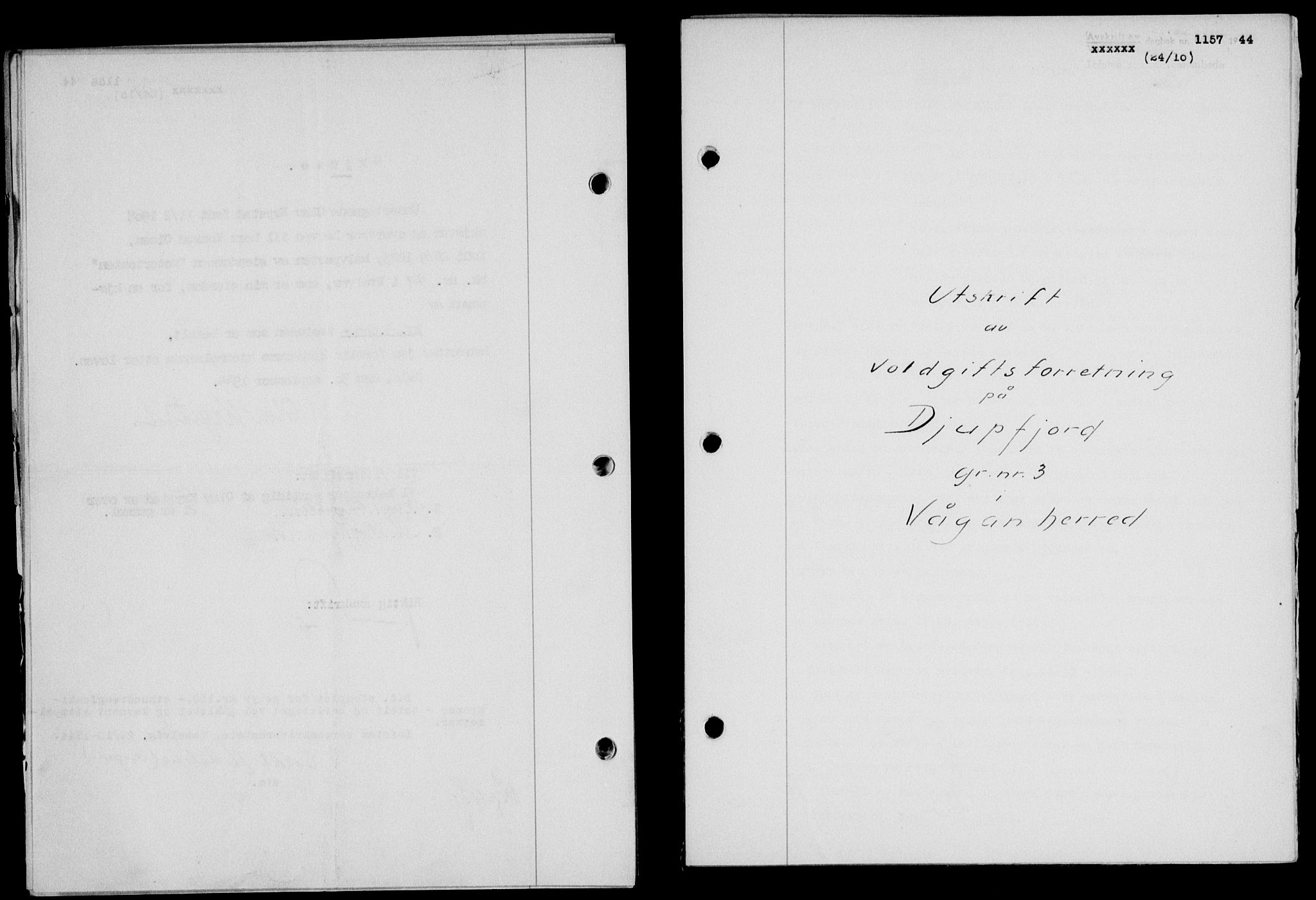 Lofoten sorenskriveri, SAT/A-0017/1/2/2C/L0012a: Mortgage book no. 12a, 1943-1944, Diary no: : 1157/1944