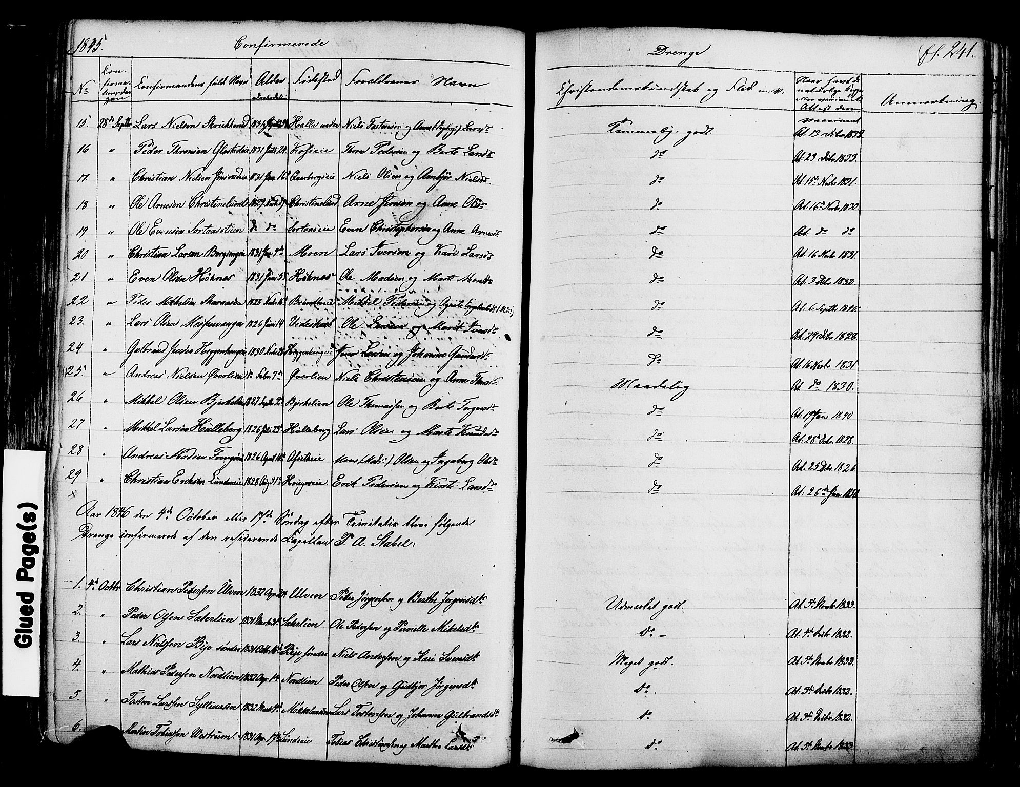 Ringsaker prestekontor, SAH/PREST-014/K/Ka/L0008: Parish register (official) no. 8, 1837-1850, p. 241