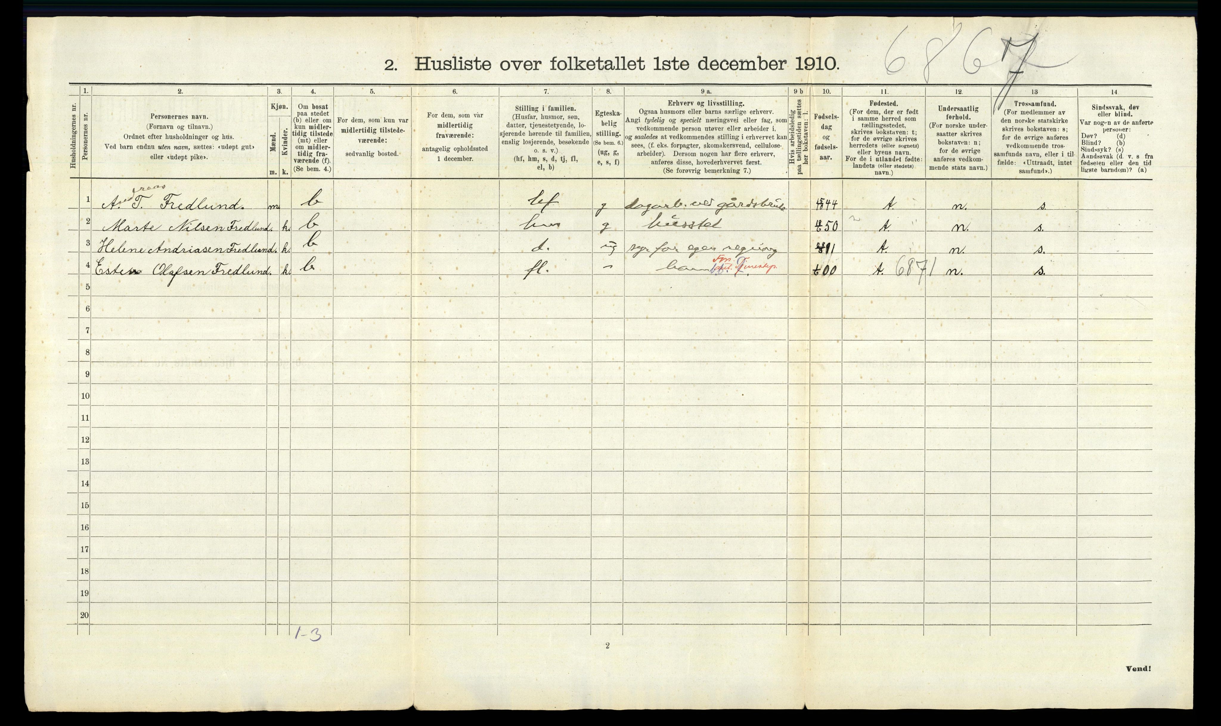 RA, 1910 census for Ringsaker, 1910, p. 2032