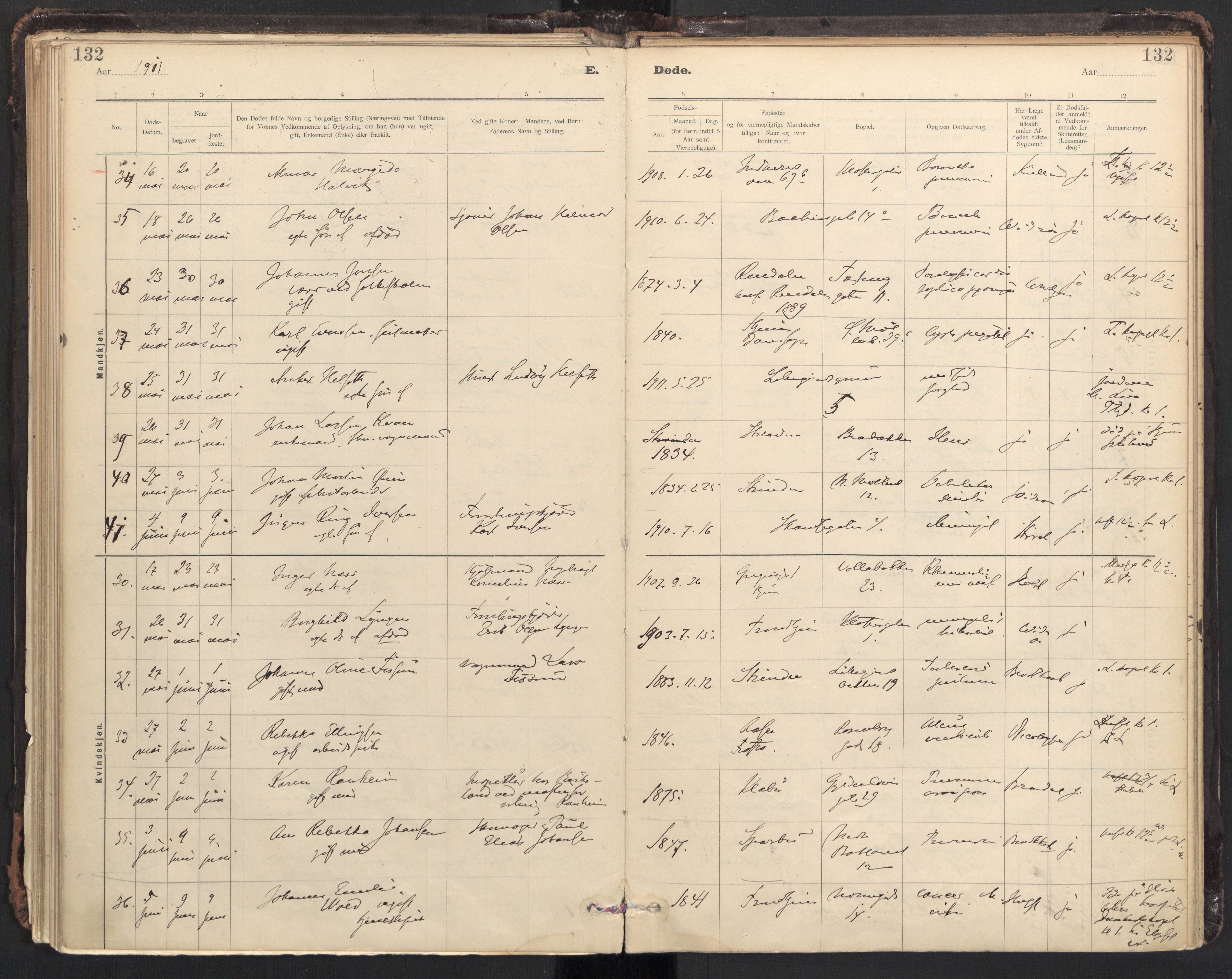 Ministerialprotokoller, klokkerbøker og fødselsregistre - Sør-Trøndelag, SAT/A-1456/604/L0204: Parish register (official) no. 604A24, 1911-1920, p. 132