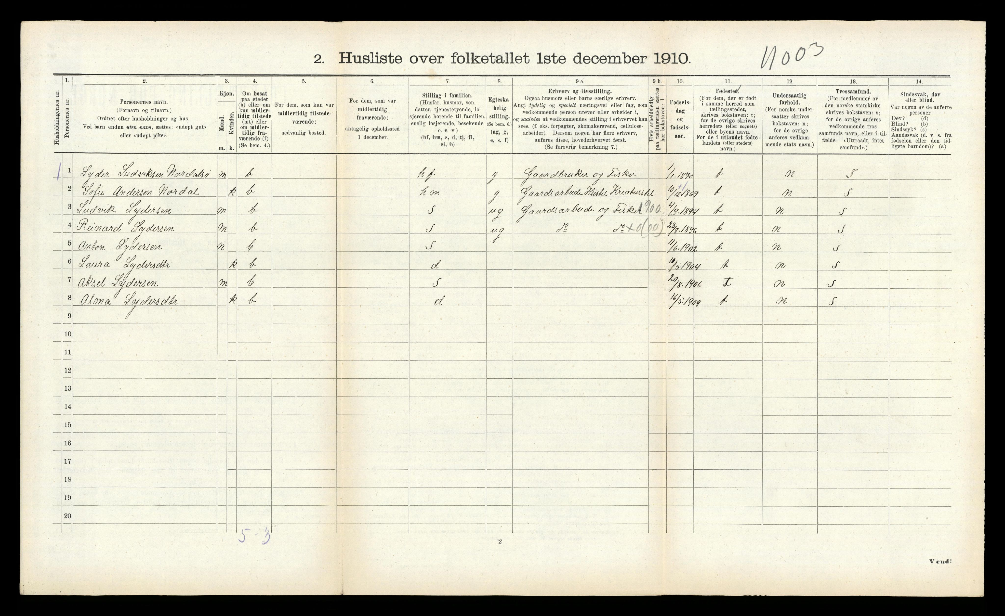 RA, 1910 census for Kinn, 1910, p. 907