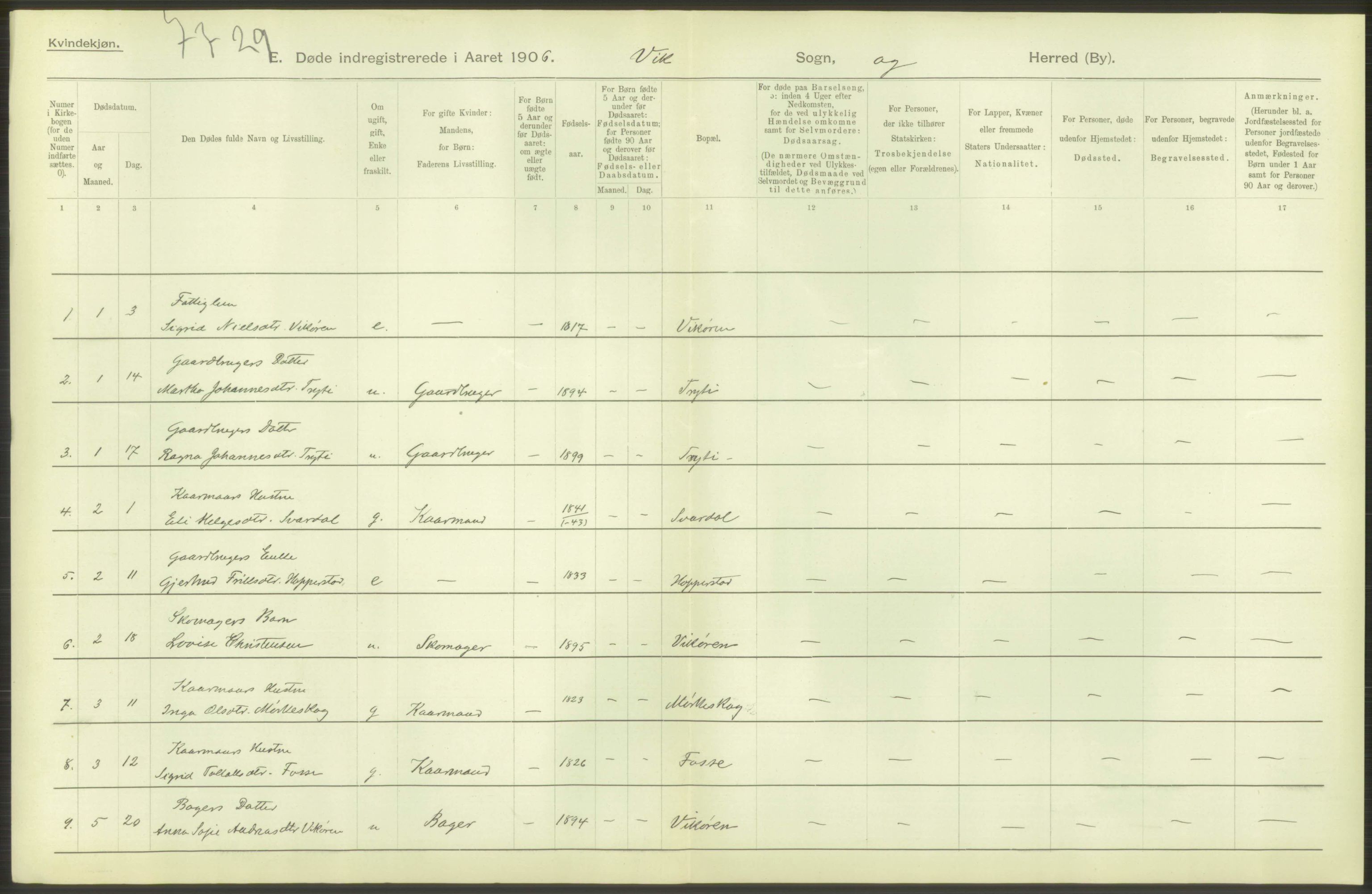 Statistisk sentralbyrå, Sosiodemografiske emner, Befolkning, RA/S-2228/D/Df/Dfa/Dfad/L0034: N. Bergenhus amt: Gifte, døde, dødfødte. Bygder., 1906, p. 30