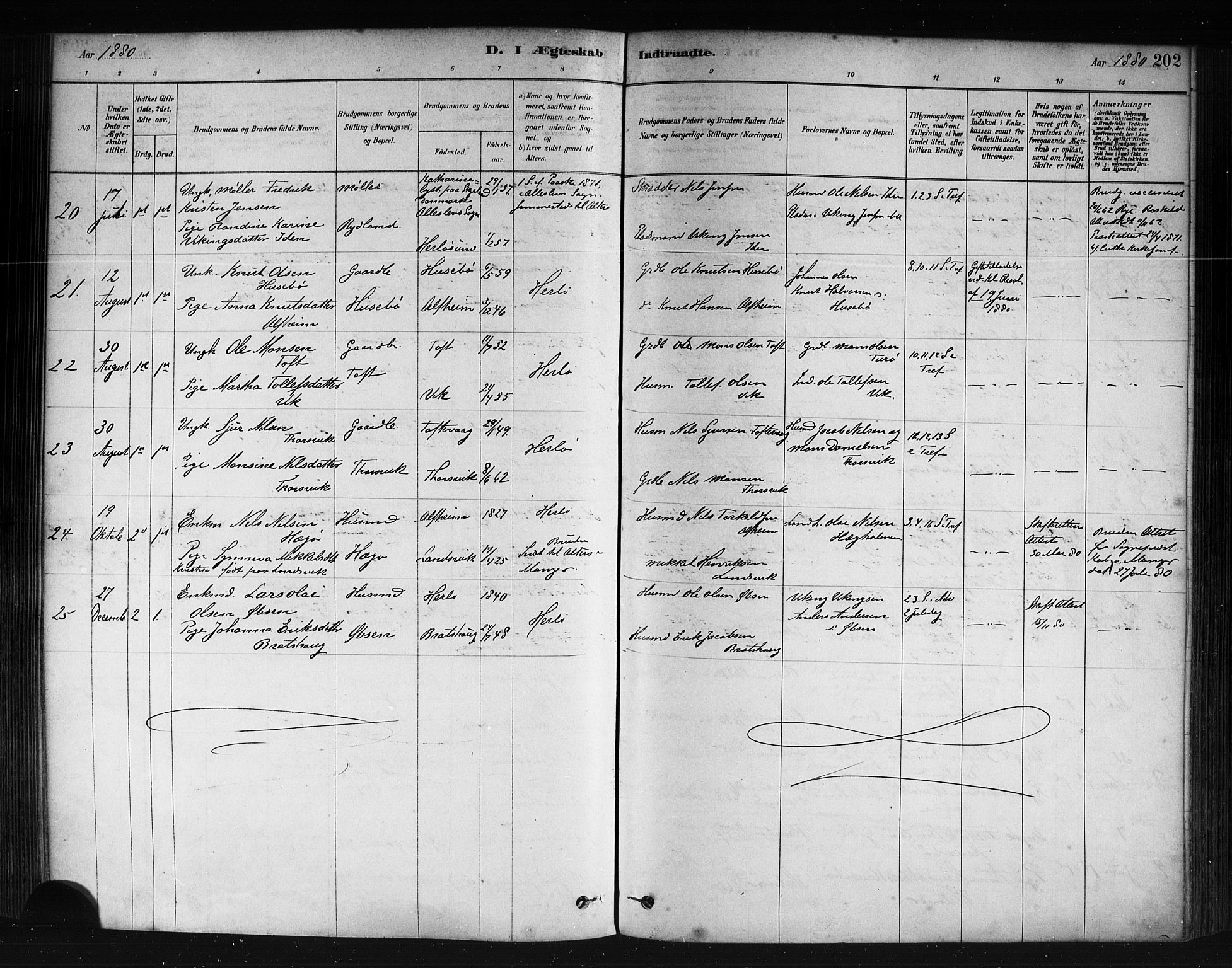 Herdla Sokneprestembete, SAB/A-75701/H/Haa: Parish register (official) no. A 3, 1878-1890, p. 202