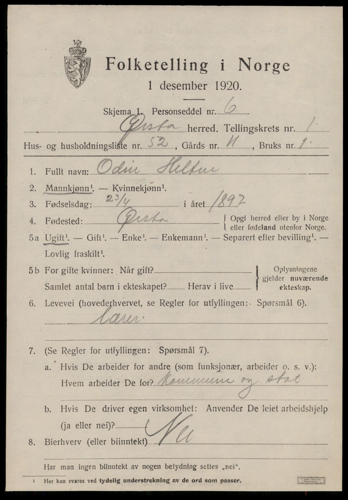 SAT, 1920 census for Ørsta, 1920, p. 1726