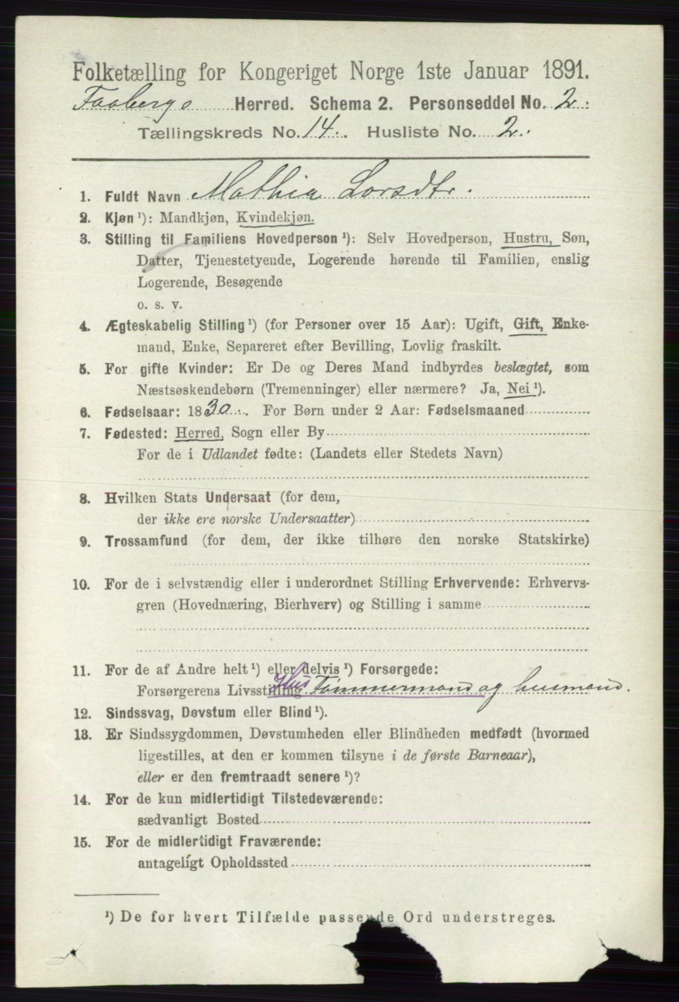 RA, 1891 census for 0524 Fåberg, 1891, p. 5618