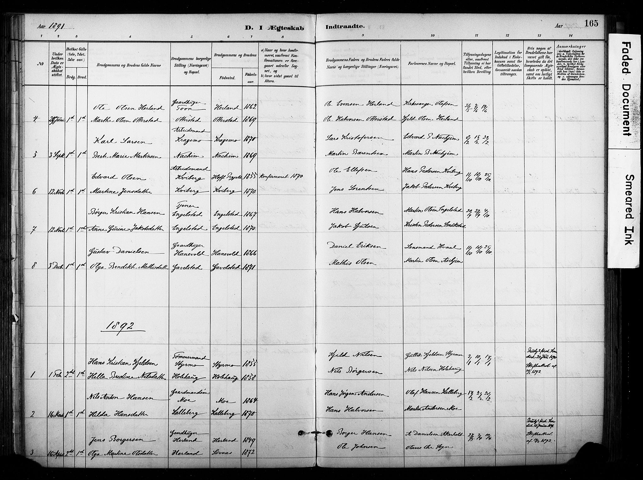 Lardal kirkebøker, AV/SAKO-A-350/F/Fb/L0001: Parish register (official) no. II 1, 1881-1911, p. 165