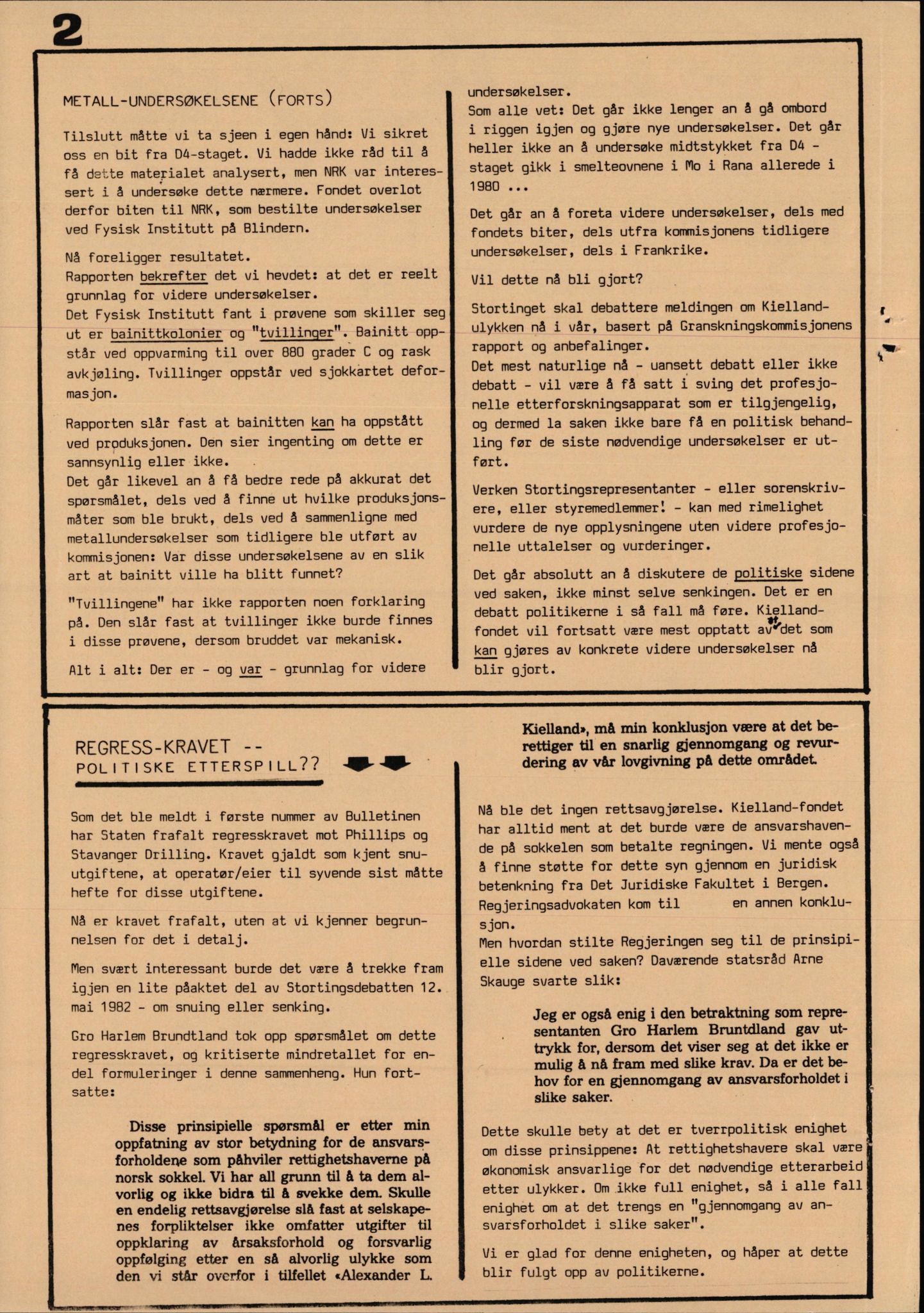 Pa 1660 - Kielland- fondet, AV/SAST-A-102242/X/Xa/L0001: Rapport til overlevende og etterlatte/ Kielland Bulletin, 1980-1998