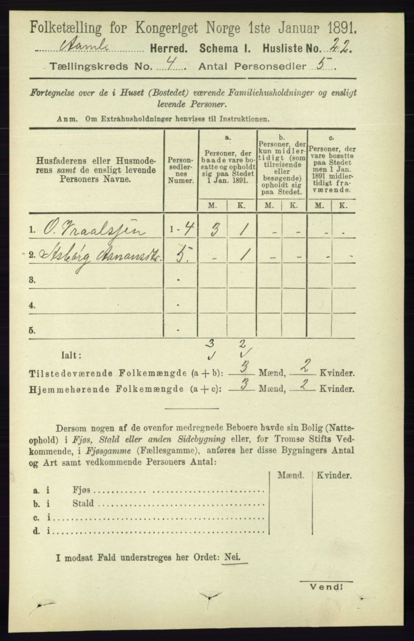 RA, 1891 census for 0929 Åmli, 1891, p. 432