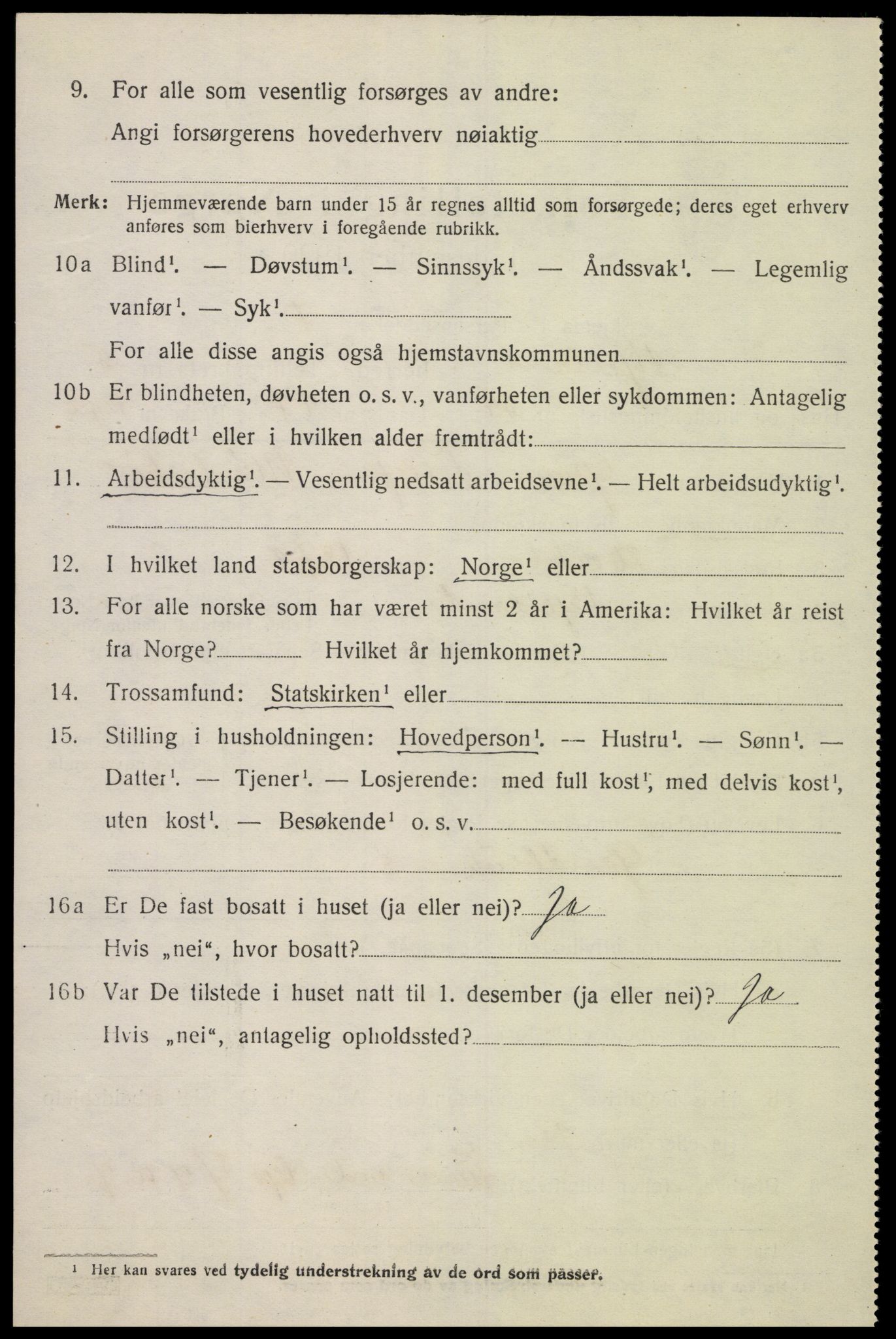 SAK, 1920 census for Bjelland, 1920, p. 1810