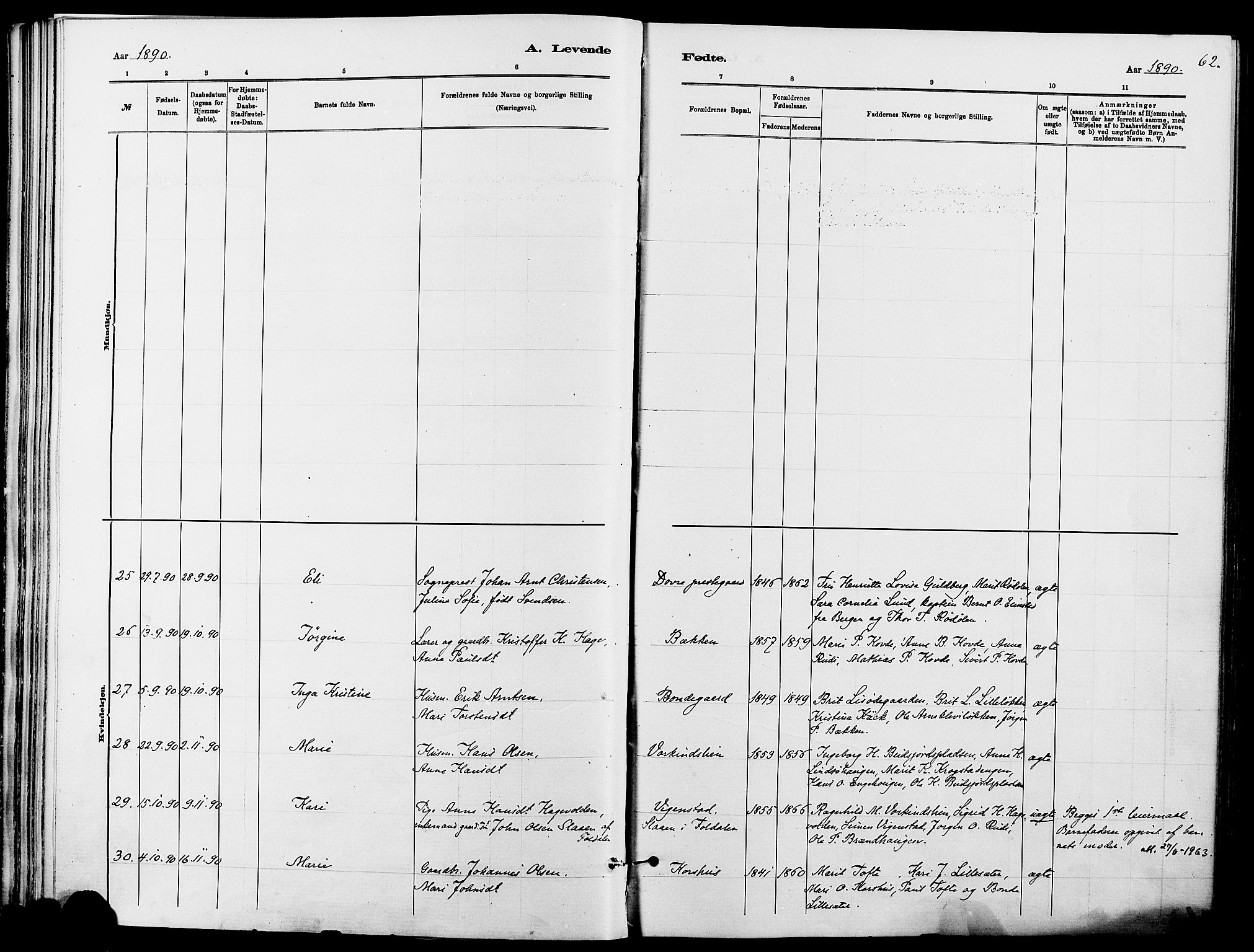 Dovre prestekontor, AV/SAH-PREST-066/H/Ha/Haa/L0002: Parish register (official) no. 2, 1879-1890, p. 62