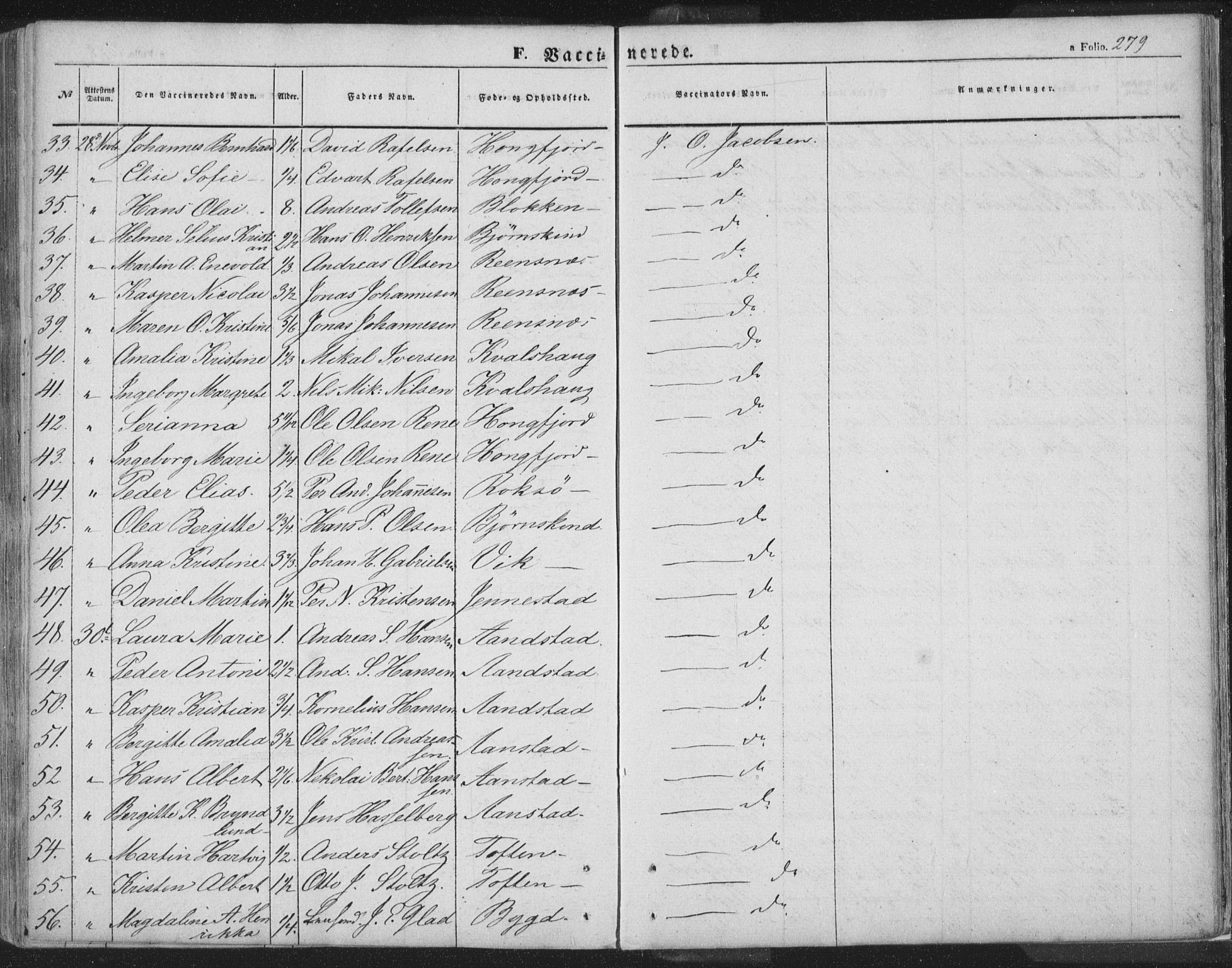Ministerialprotokoller, klokkerbøker og fødselsregistre - Nordland, SAT/A-1459/895/L1369: Parish register (official) no. 895A04, 1852-1872, p. 279