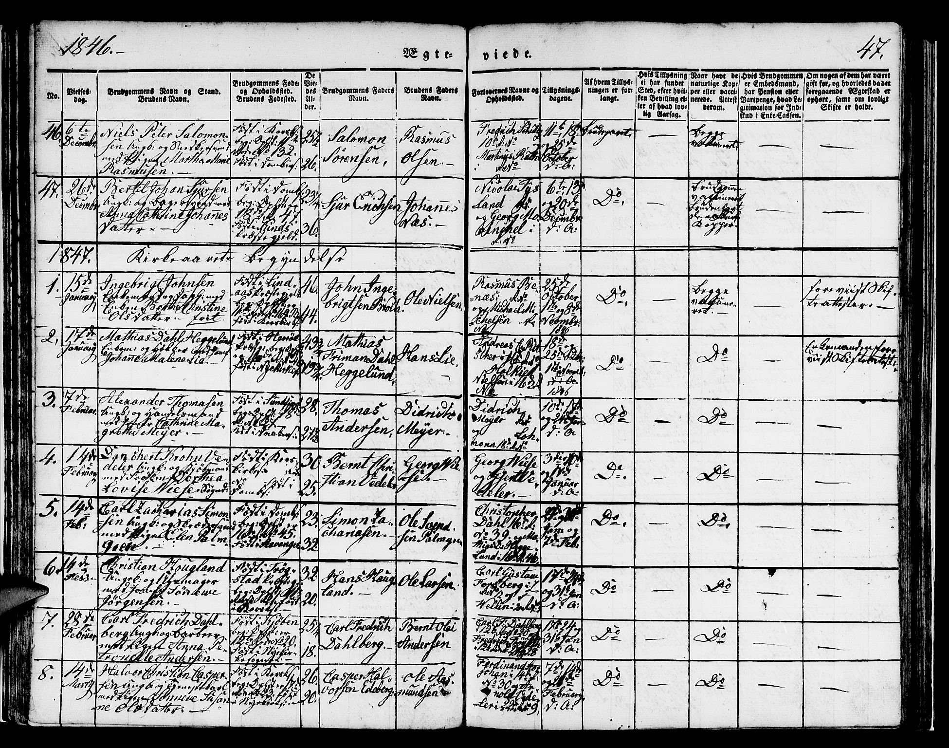 Domkirken sokneprestembete, SAB/A-74801/H/Hab/L0029: Parish register (copy) no. D 1, 1839-1857, p. 47