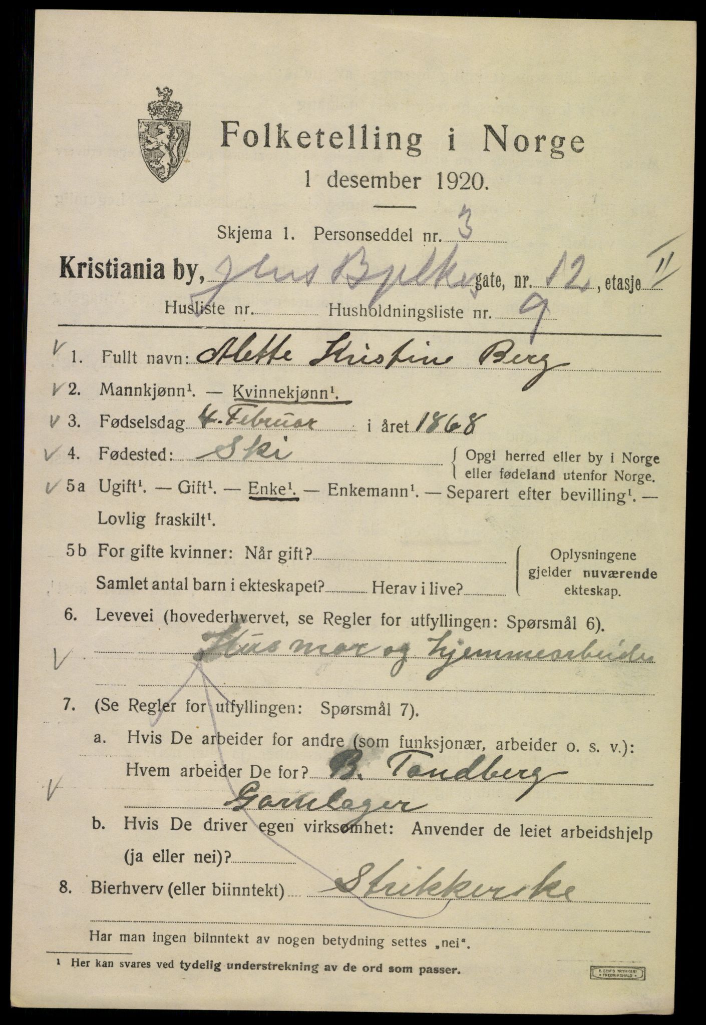 SAO, 1920 census for Kristiania, 1920, p. 318069