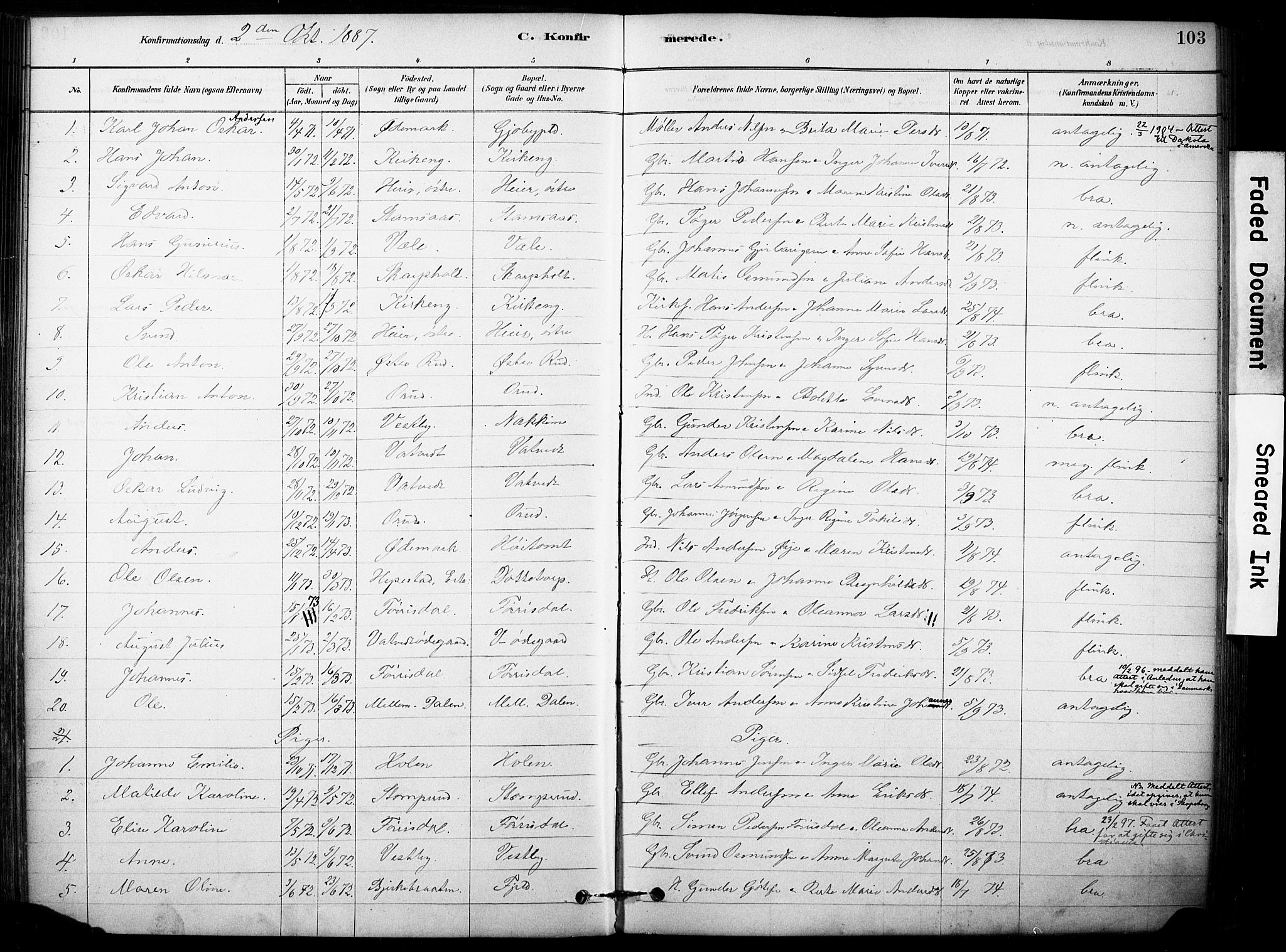 Rakkestad prestekontor Kirkebøker, AV/SAO-A-2008/F/Fb/L0001: Parish register (official) no. II 1, 1878-1899, p. 103