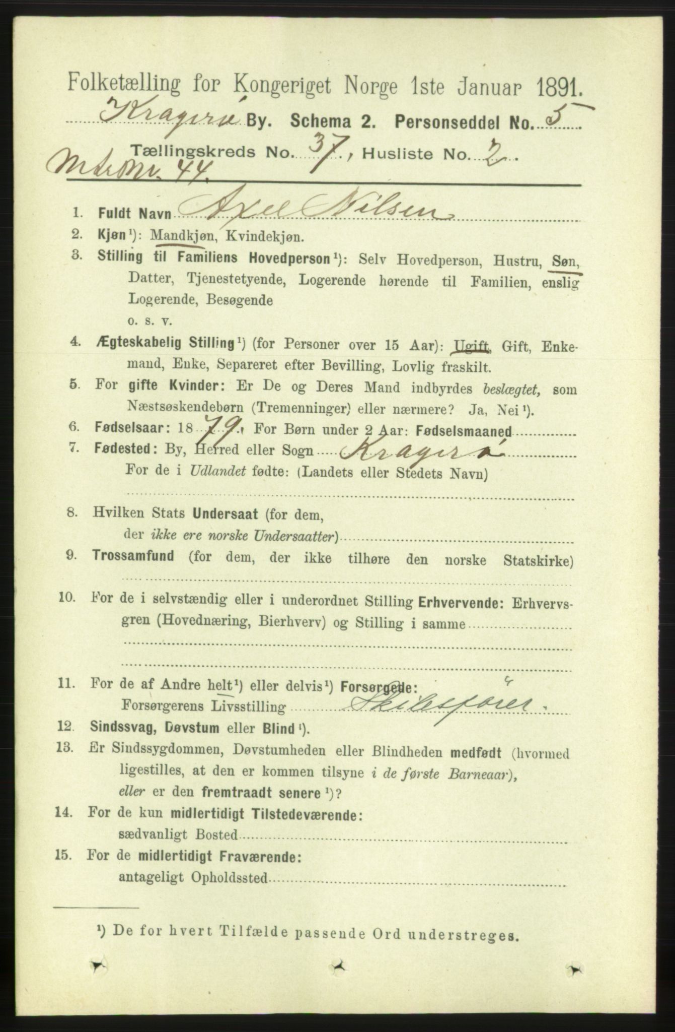 RA, 1891 census for 0801 Kragerø, 1891, p. 6761