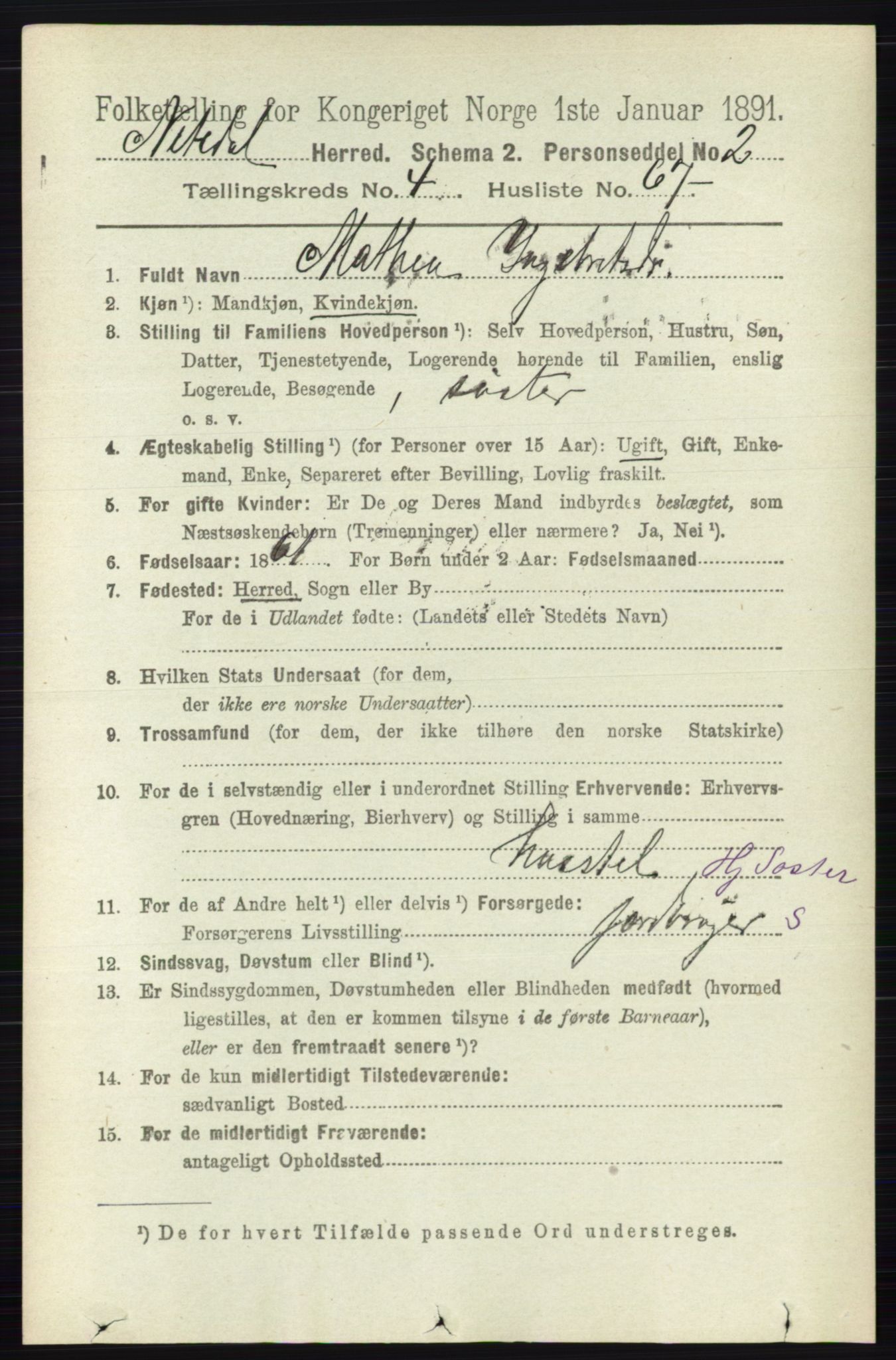 RA, 1891 census for 0233 Nittedal, 1891, p. 2062