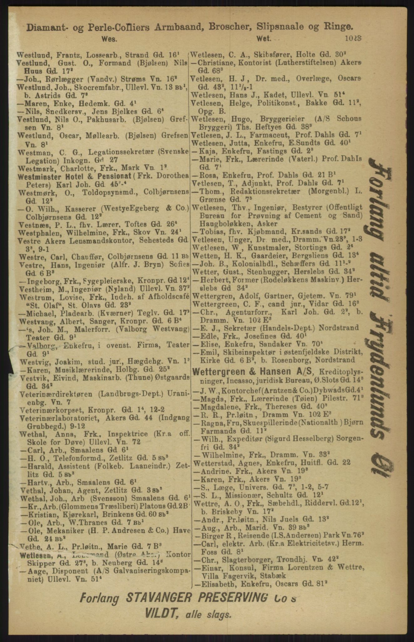 Kristiania/Oslo adressebok, PUBL/-, 1911, p. 1023