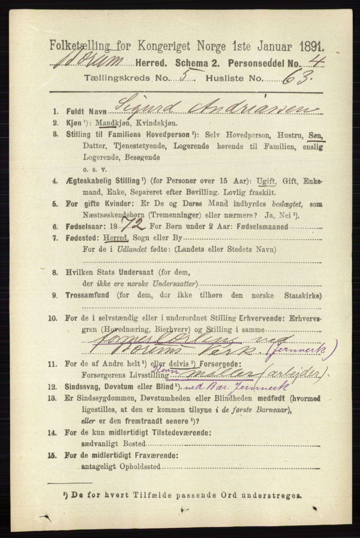 RA, 1891 census for 0219 Bærum, 1891, p. 3415