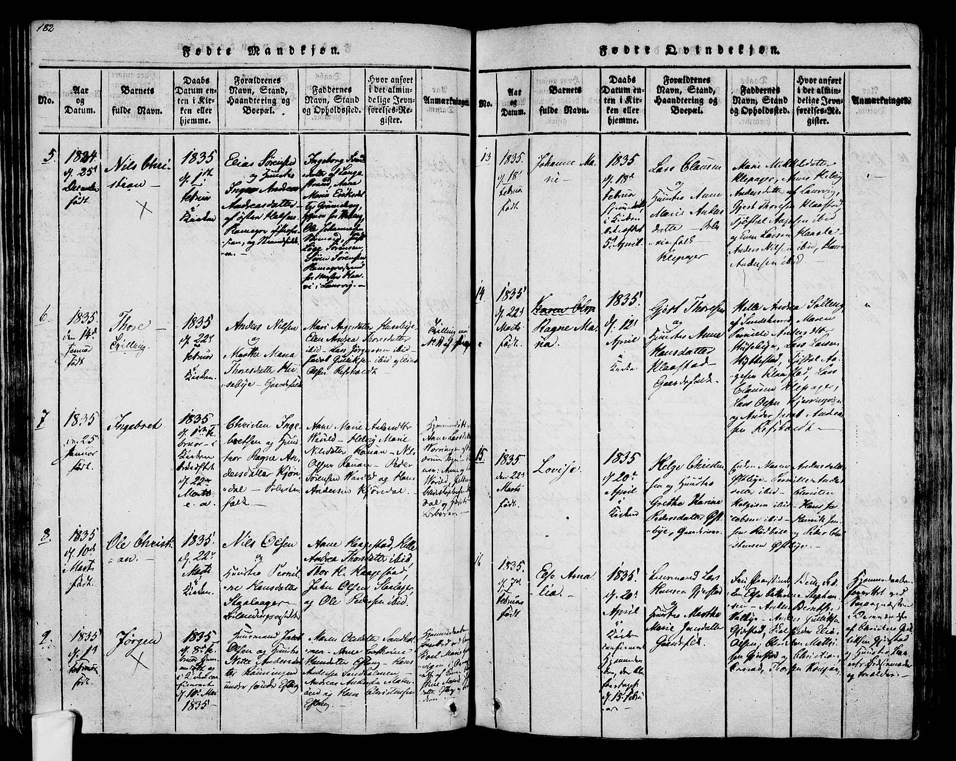 Tjølling kirkebøker, AV/SAKO-A-60/F/Fa/L0005: Parish register (official) no. 5, 1814-1836, p. 182-183