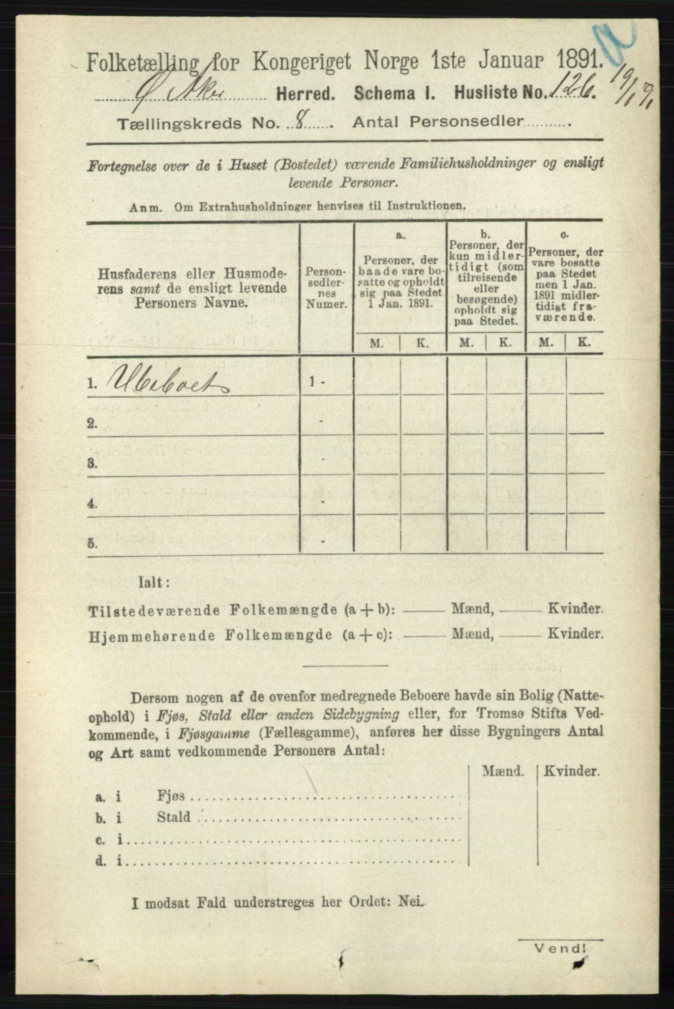 RA, 1891 census for 0218 Aker, 1891, p. 7230