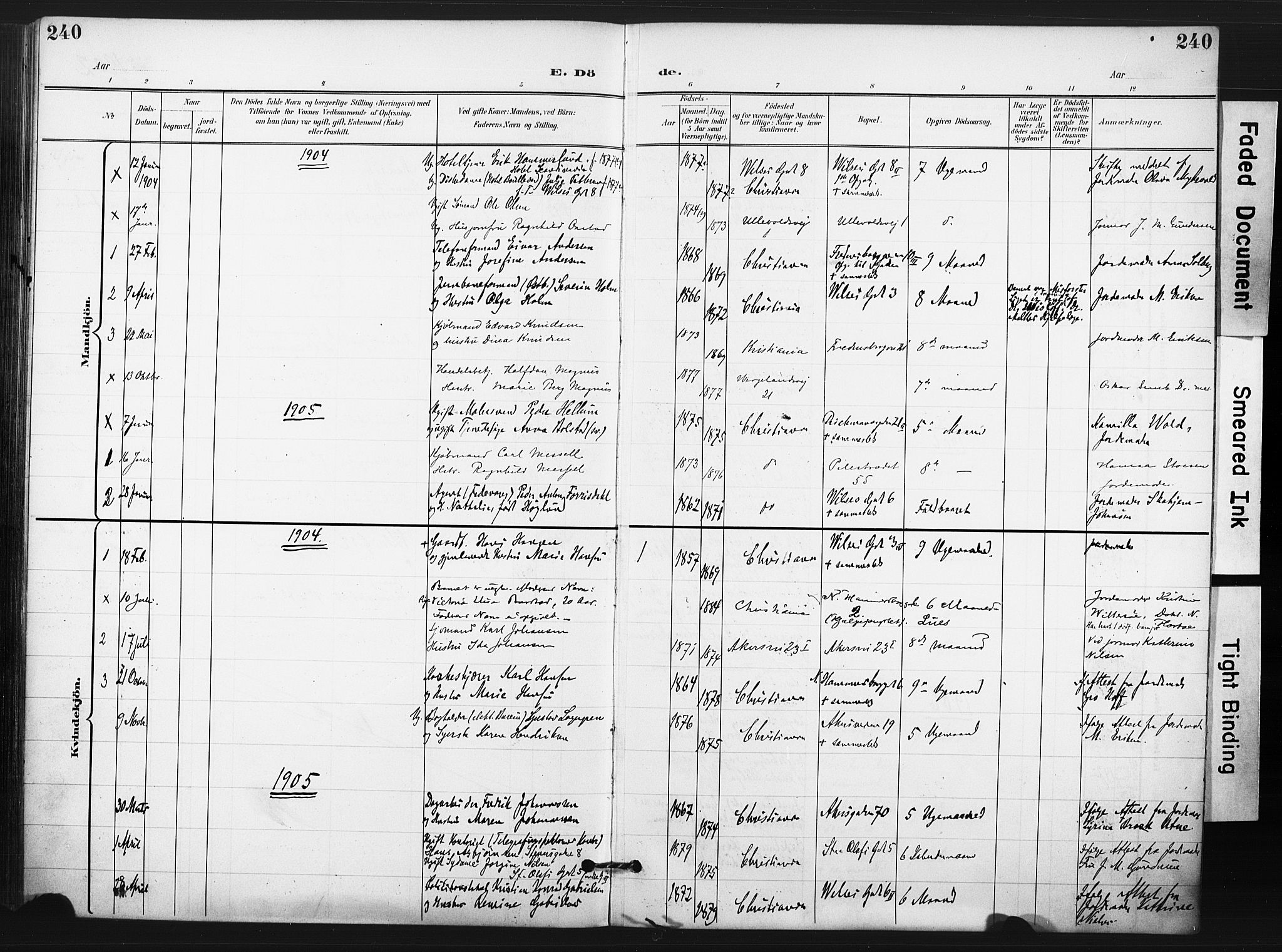 Trefoldighet prestekontor Kirkebøker, AV/SAO-A-10882/F/Fd/L0004: Parish register (official) no. IV 4, 1897-1912, p. 240