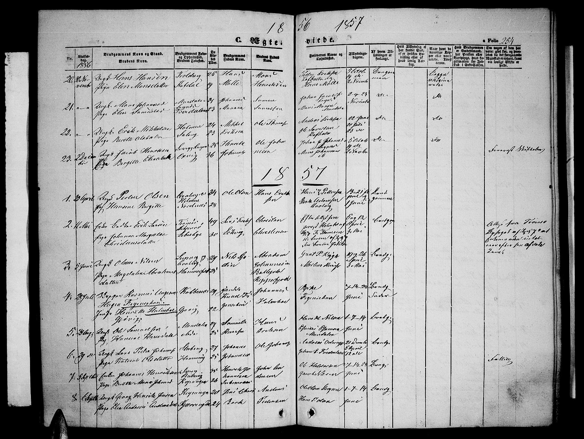 Lyngen sokneprestembete, SATØ/S-1289/H/He/Heb/L0002klokker: Parish register (copy) no. 2, 1839-1860, p. 254
