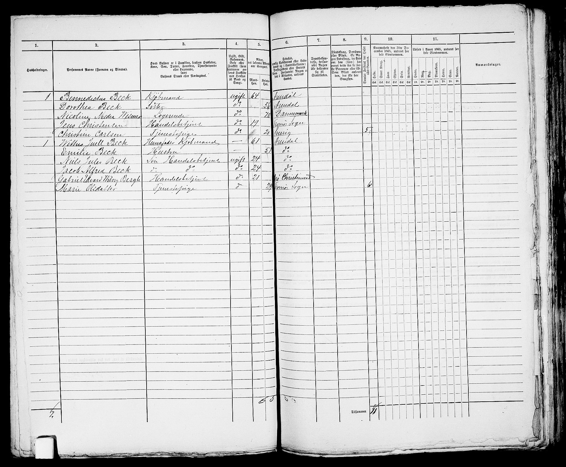 RA, 1865 census for Arendal, 1865, p. 482