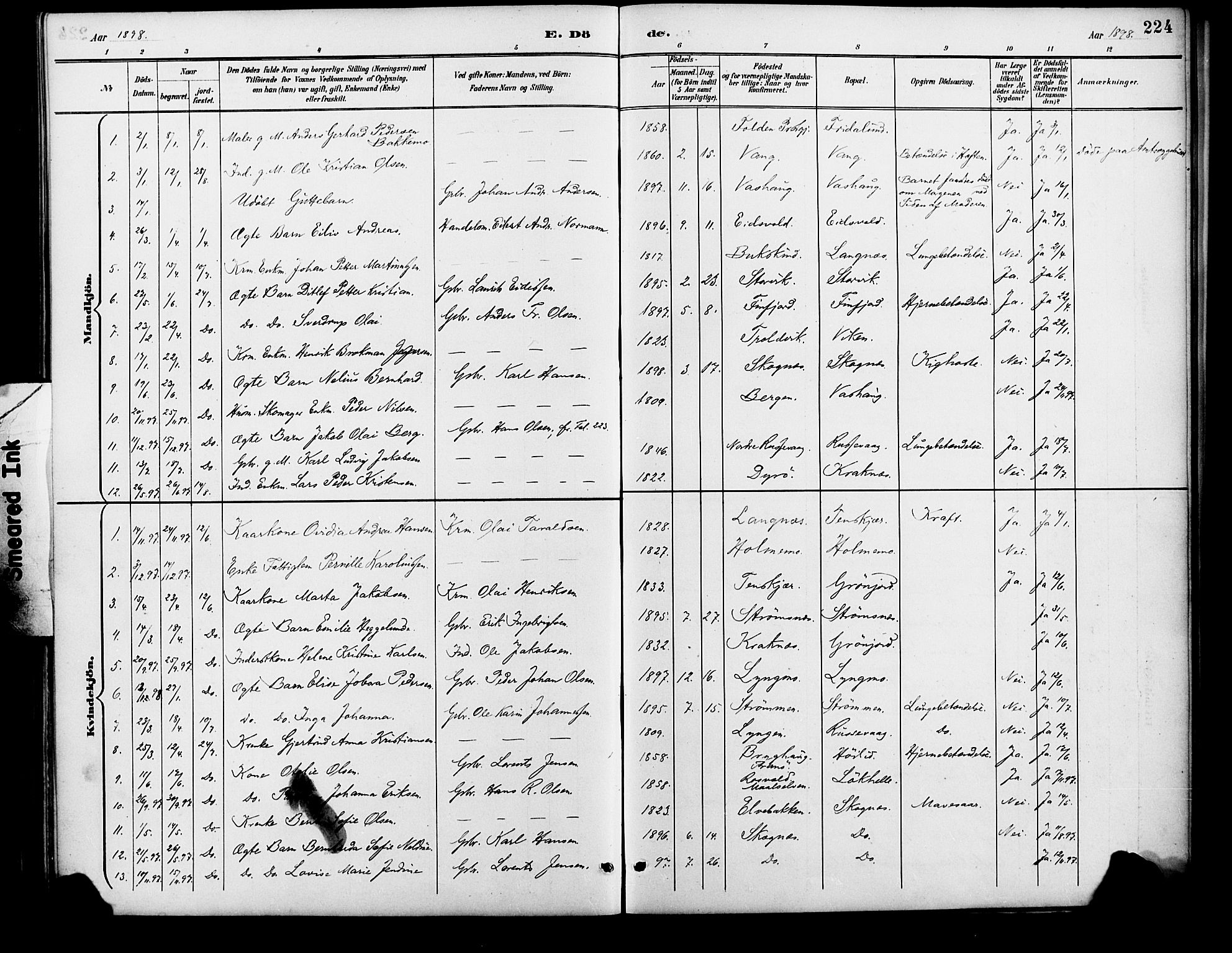 Lenvik sokneprestembete, SATØ/S-1310/H/Ha/Haa/L0013kirke: Parish register (official) no. 13, 1890-1898, p. 224