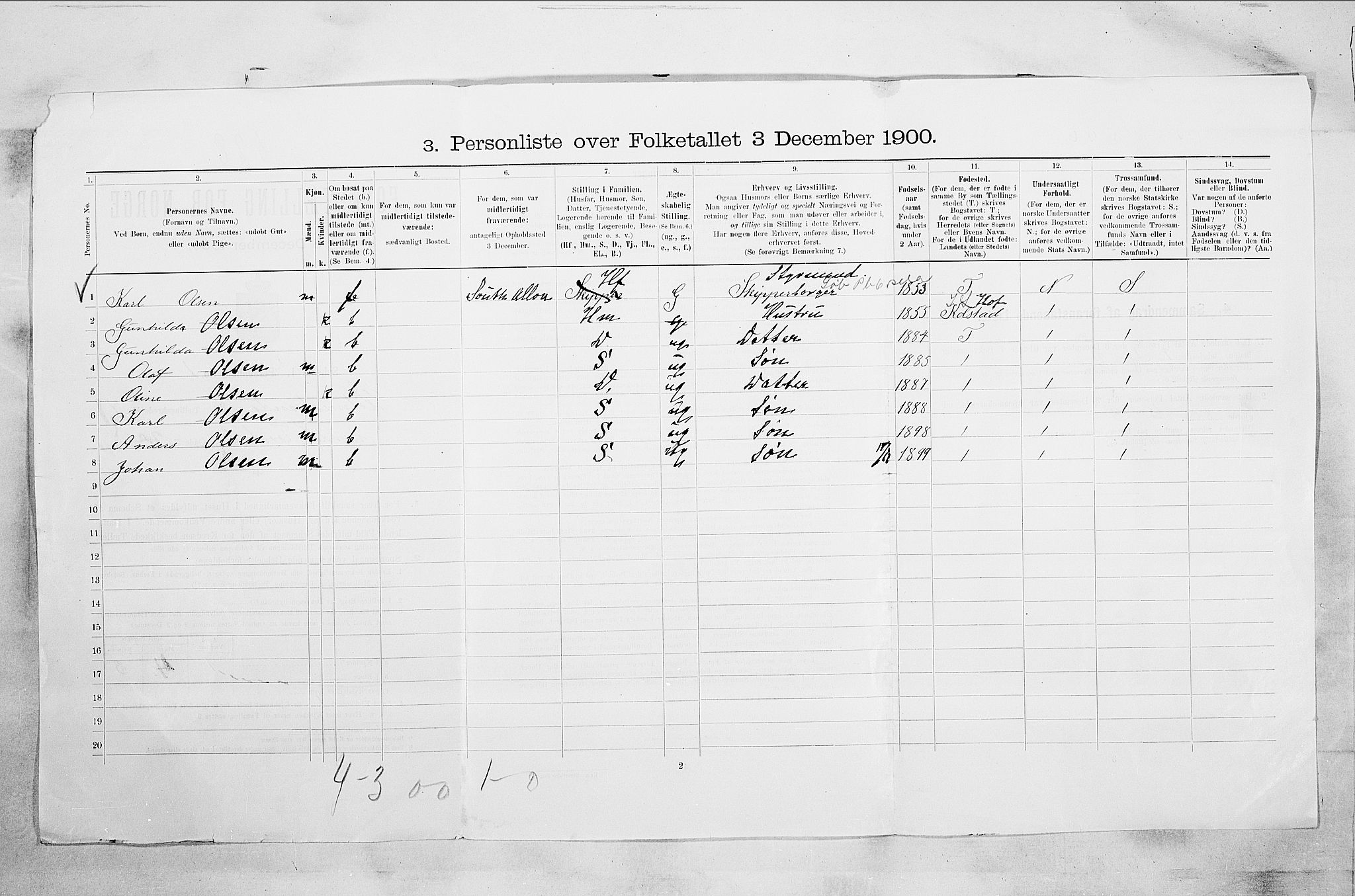 RA, 1900 census for Holmestrand, 1900, p. 203
