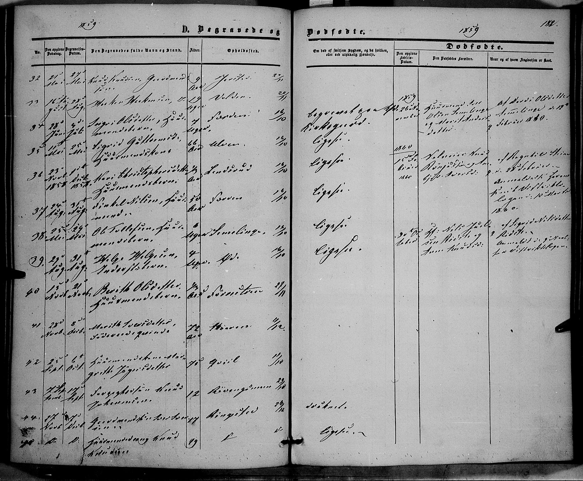 Vestre Slidre prestekontor, SAH/PREST-136/H/Ha/Haa/L0002: Parish register (official) no. 2, 1856-1864, p. 182