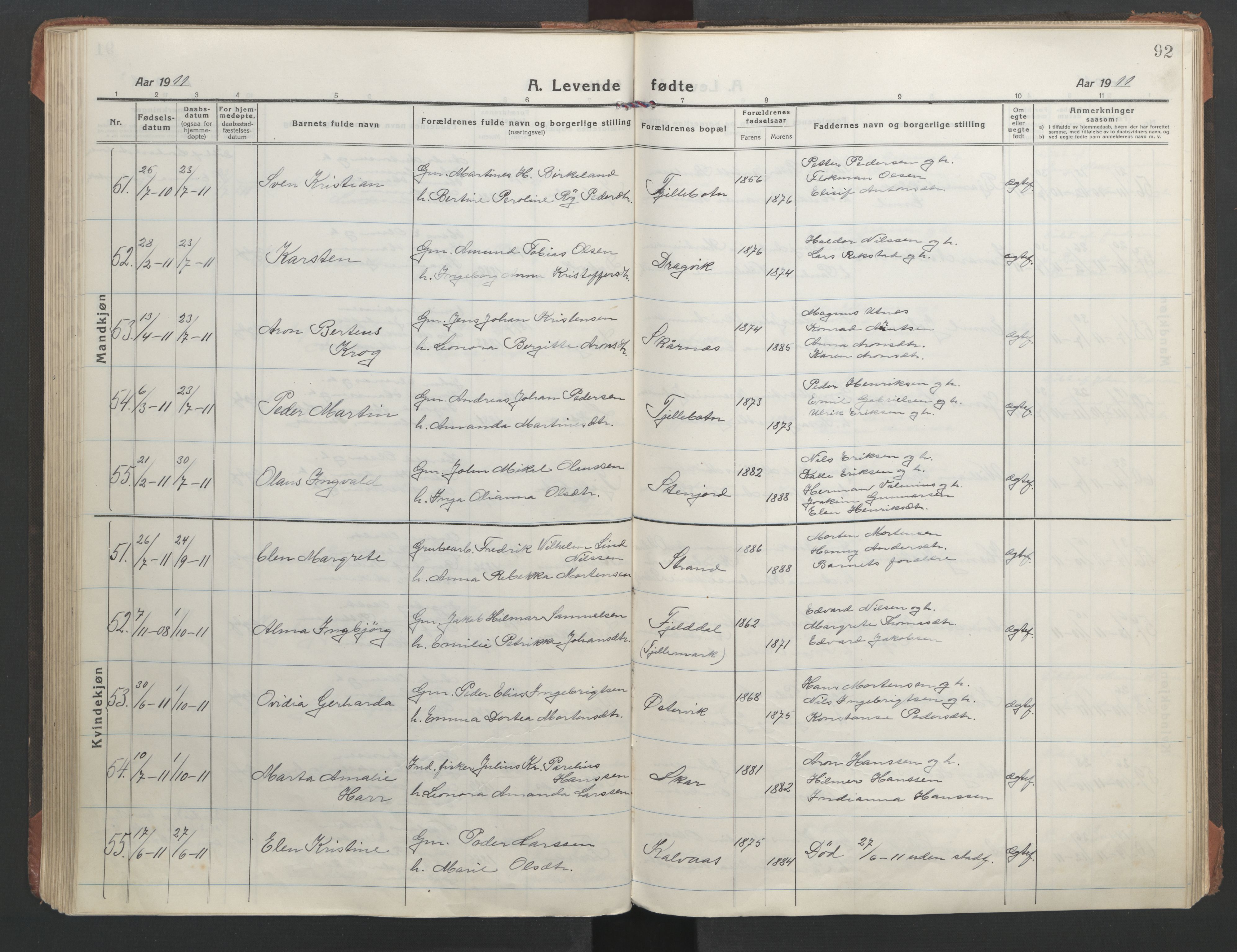 Ministerialprotokoller, klokkerbøker og fødselsregistre - Nordland, AV/SAT-A-1459/863/L0900: Parish register (official) no. 863A12, 1906-1915, p. 92