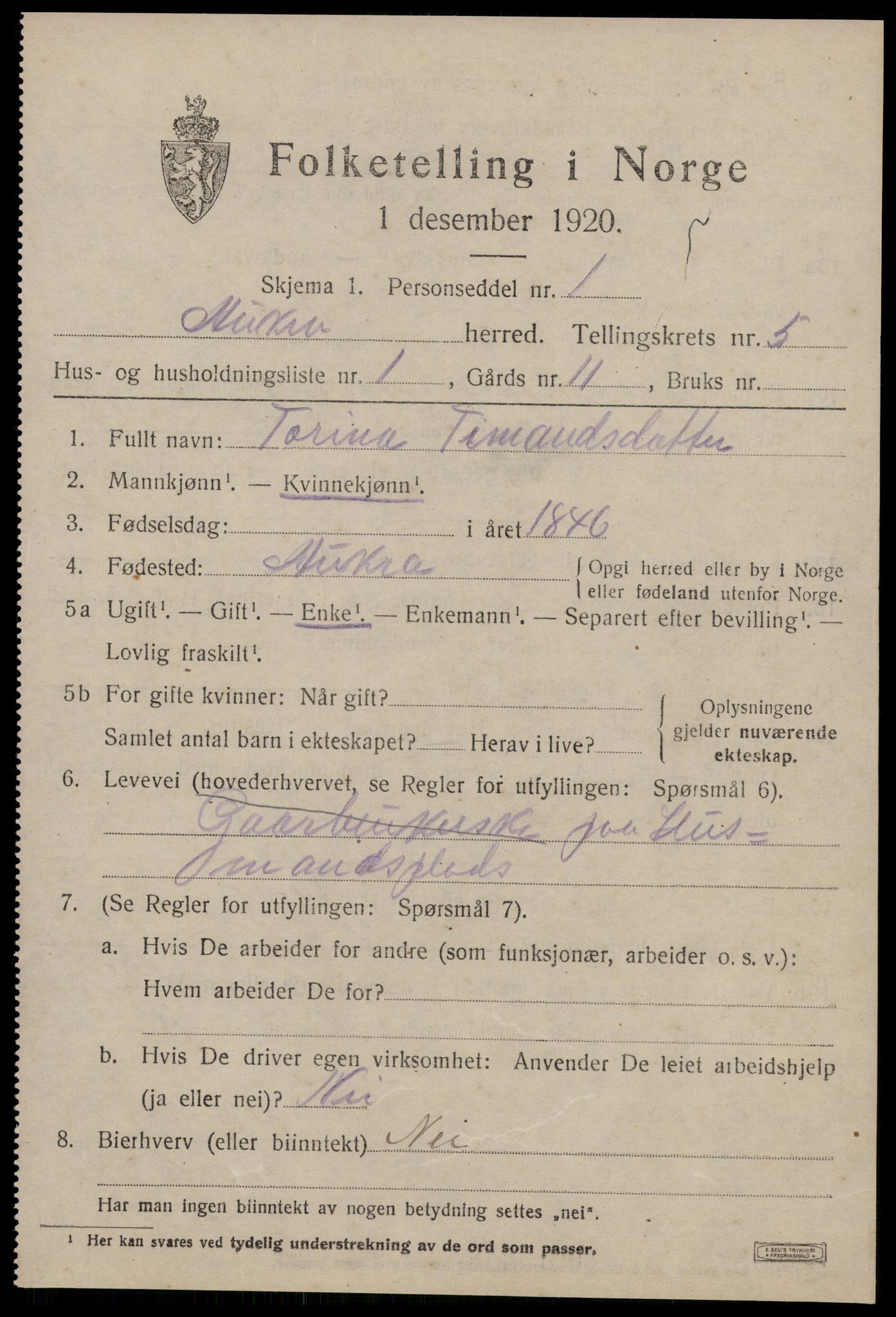 SAT, 1920 census for Aukra, 1920, p. 3277