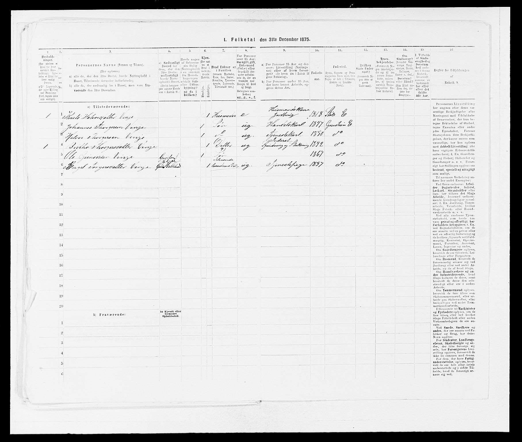 SAB, 1875 census for 1211P Etne, 1875, p. 394